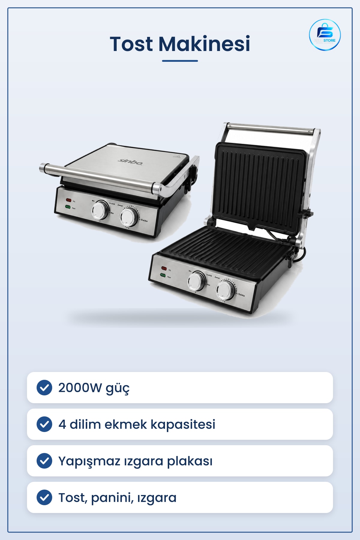 Tost Makinesi 4 Dilim 2000W Yapışmaz Kaplama Izgara Plakası Mutfak Panini Hazırlama