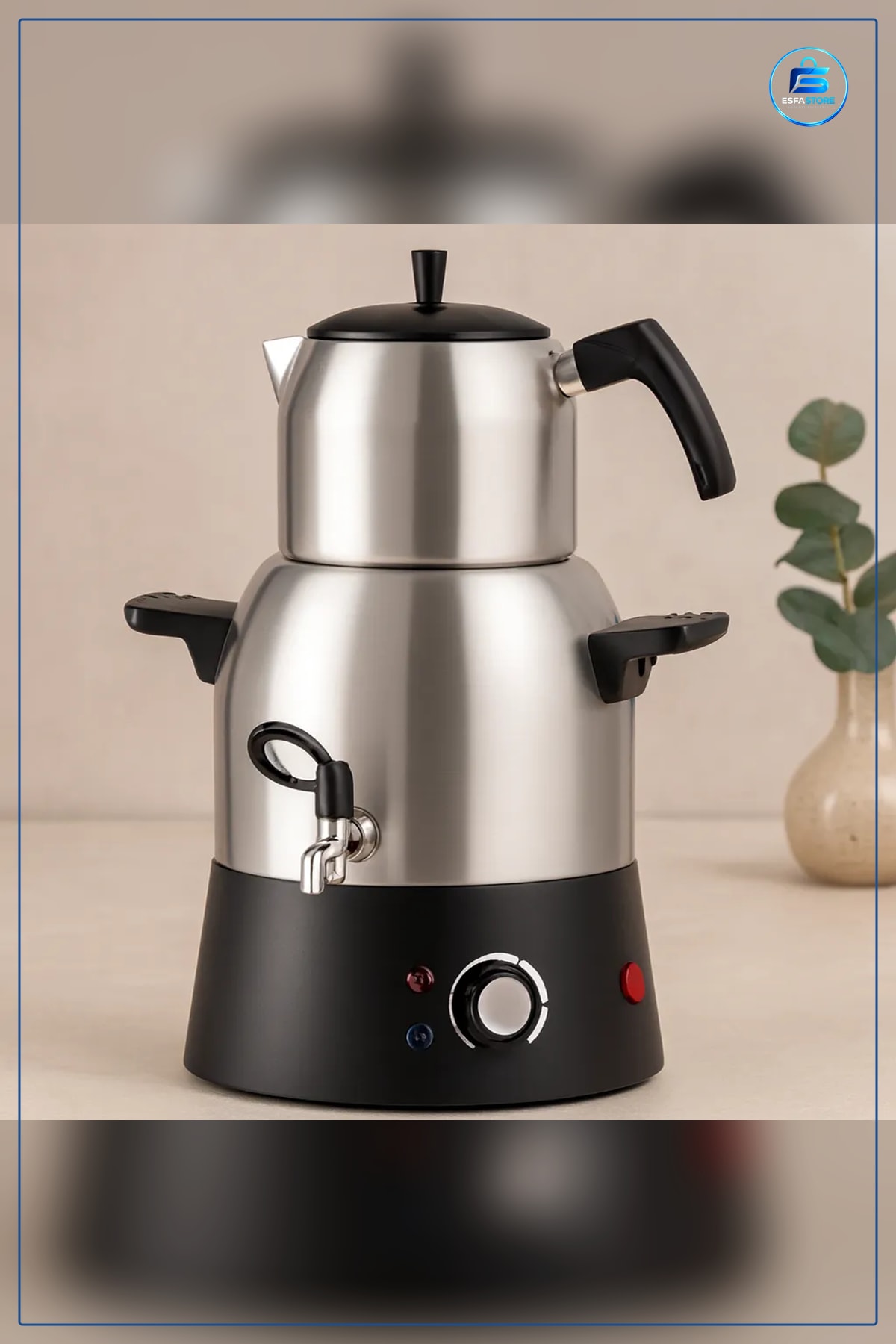 Çay Makinesi Elektrikli Semaver 3L Su Kazanı 1.1L Demlik 1000W Çelik Ev Ofis Misafir Ağırlama