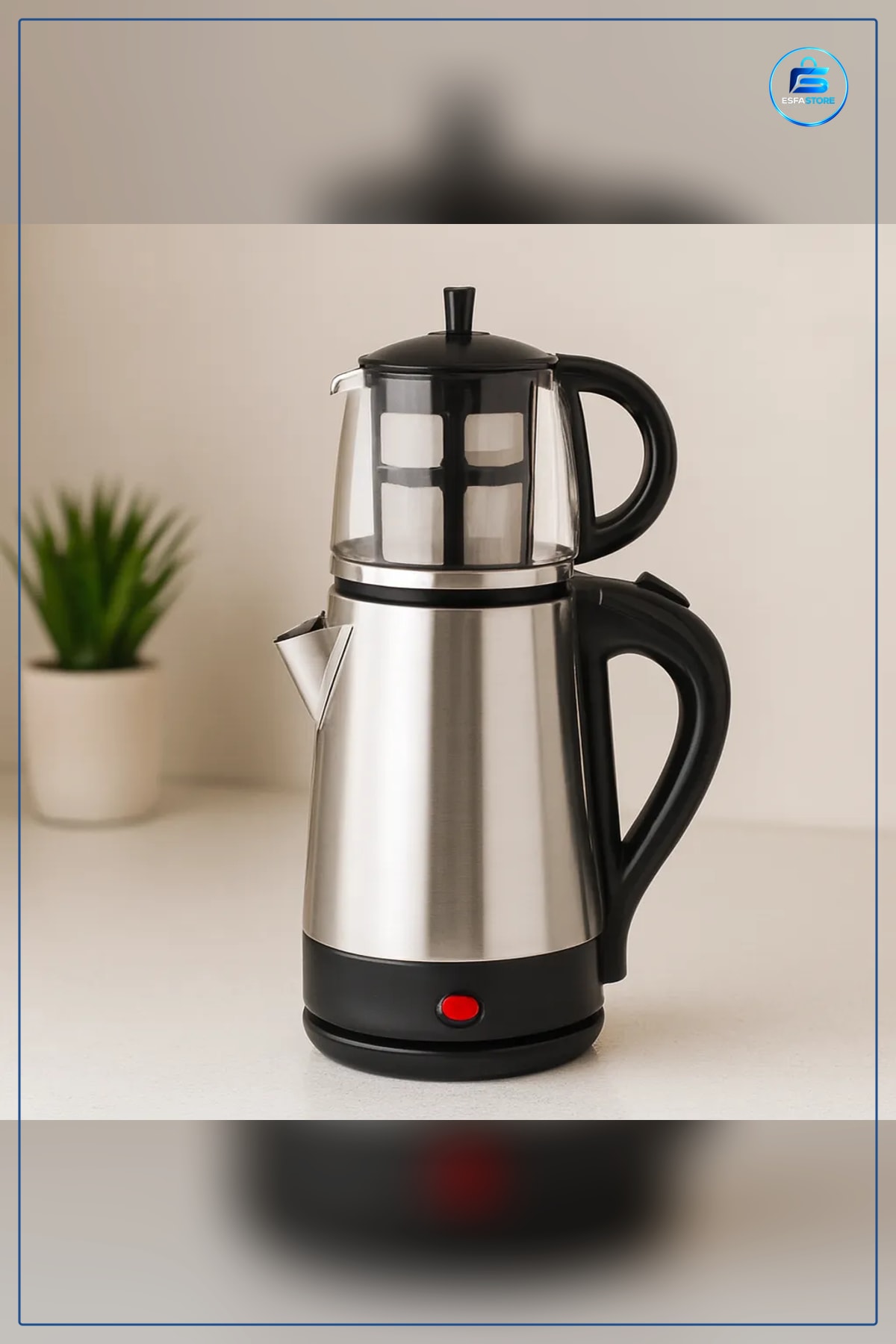 Çay Makinesi Elektrikli Cam Demlikli Set 1.7L 0.7L 1600W Paslanmaz Çelik Mutfak Ofis
