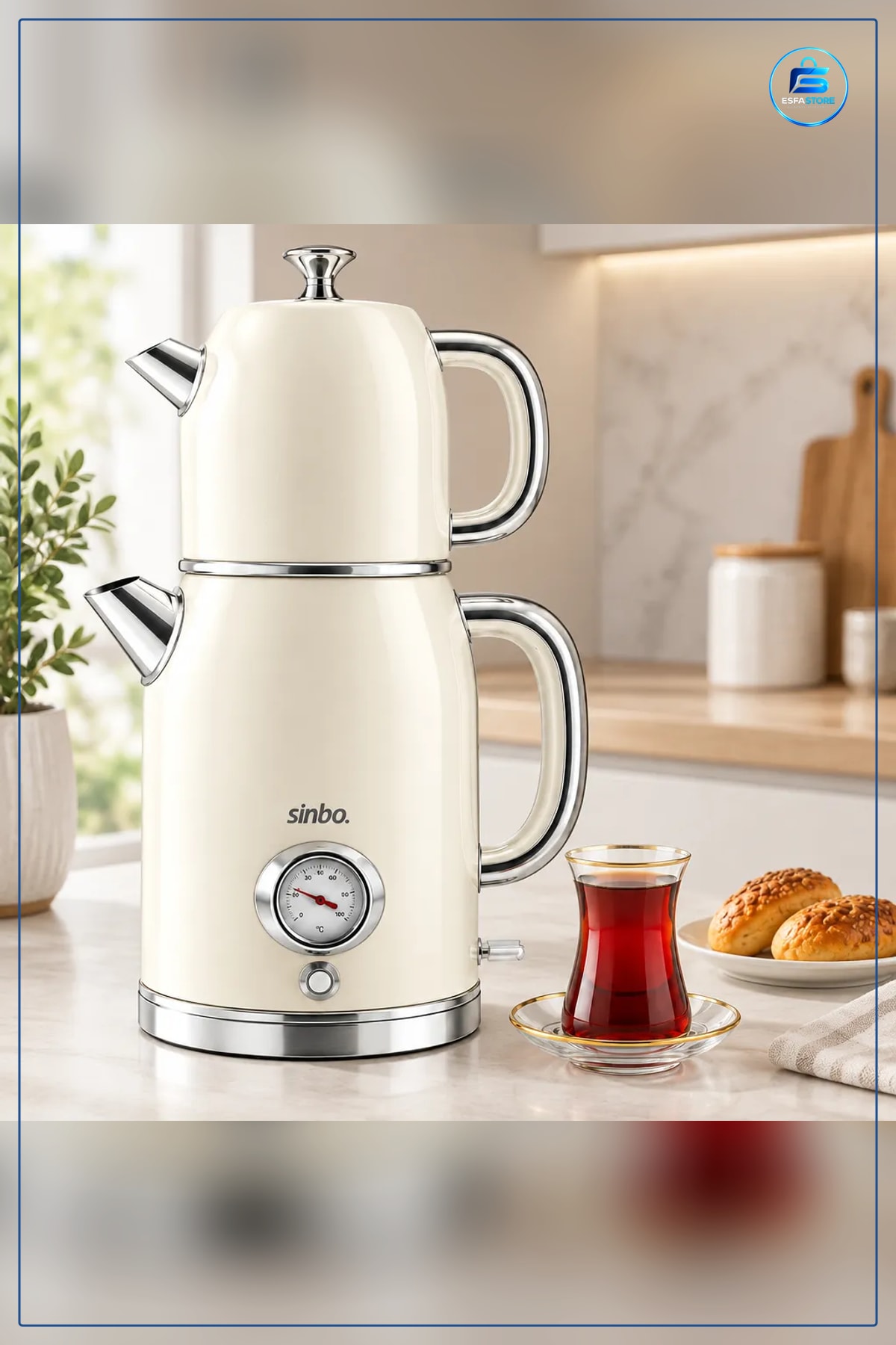 Çay Makinesi Elektrikli Retro Set 1600W 1.8L Derece Göstergeli Cam Demlik Mutfak Ev Aleti