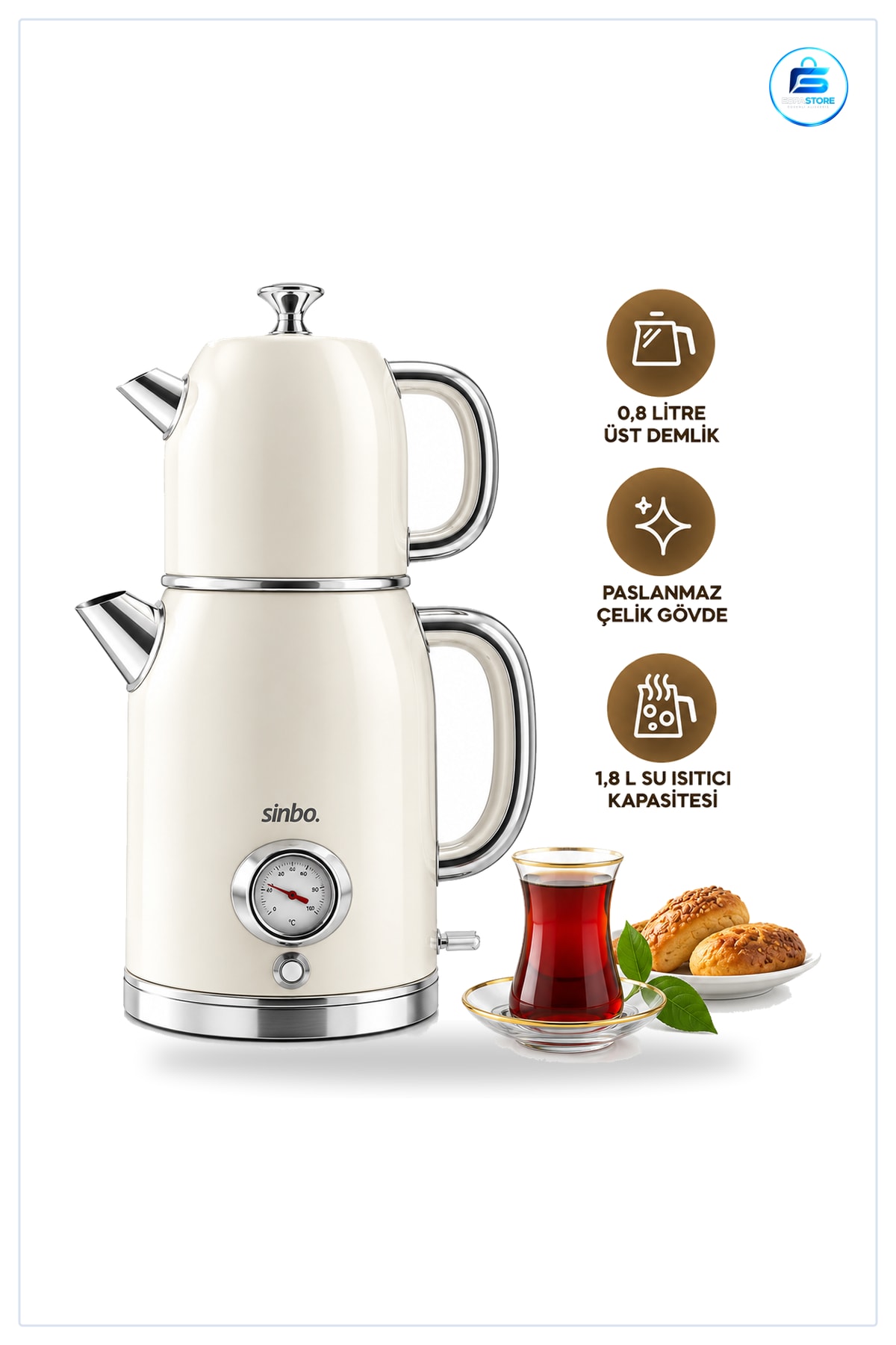 Çay Makinesi Elektrikli Retro Set 1600W 1.8L Derece Göstergeli Cam Demlik Mutfak Ev Aleti