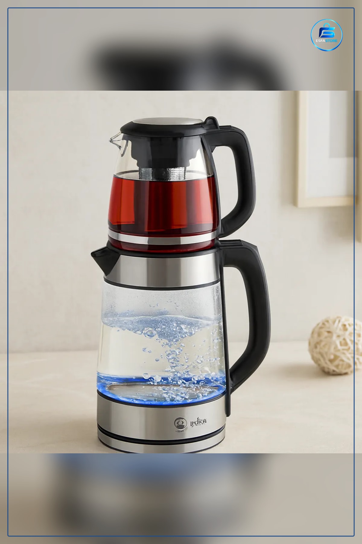 Çay Makinesi 2'si 1 Arada Elektrikli Kettle 2L+1.2L Paslanmaz Çelik Demlikli Su Isıtıcı Mutfak