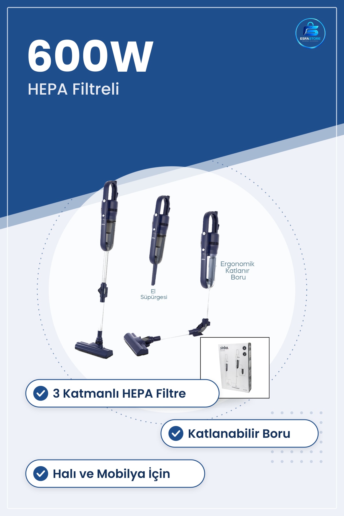 Dik Süpürge 600W Elektrikli Katlanabilir Boru 3 HEPA Filtre Ev Ofis Halı Kilim Mobilya
