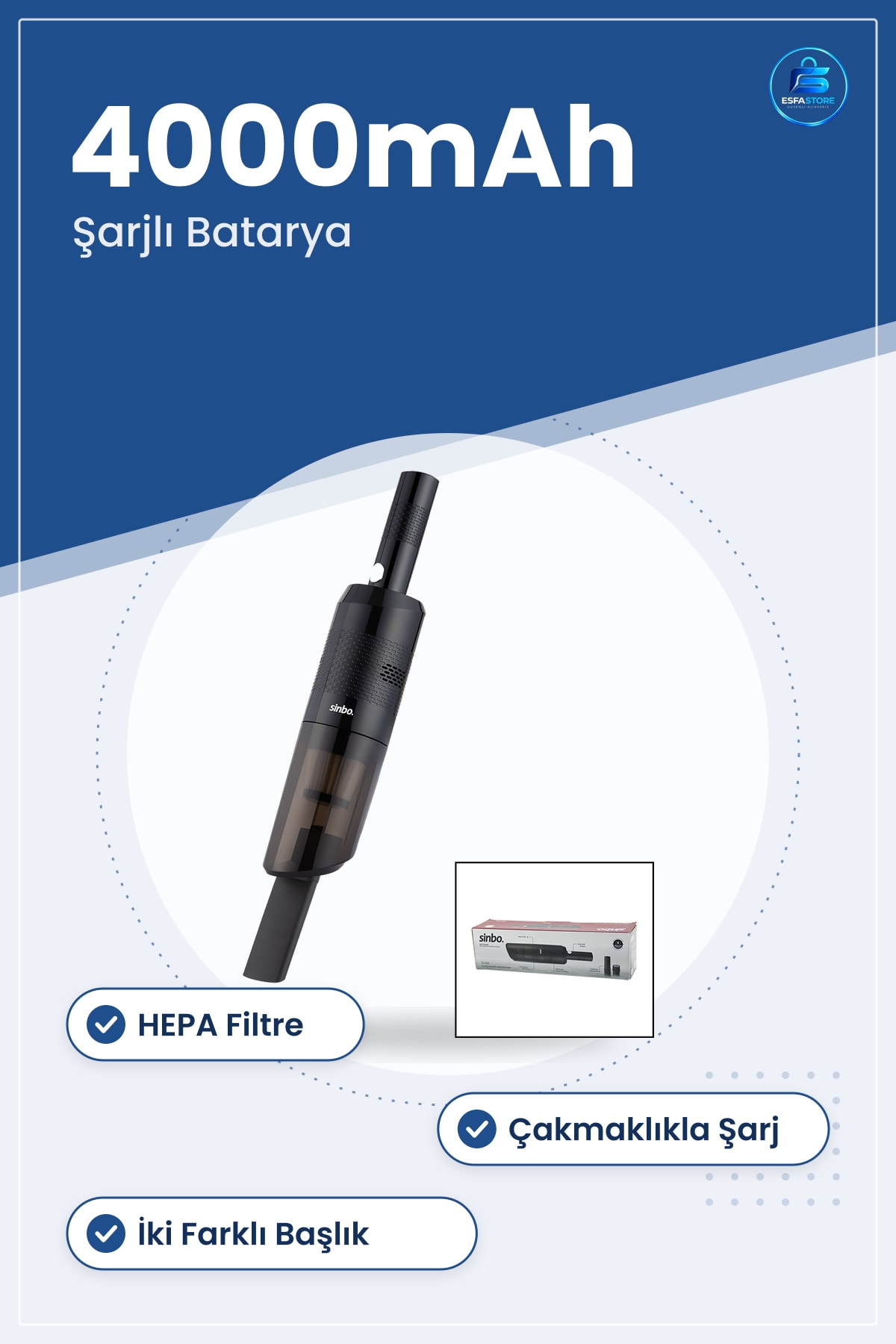Araç El Tipi Torbasız Süpürge Şarjlı HEPA 4000mAh Mini Taşınabilir Koltuk Döşeme Temizleyici