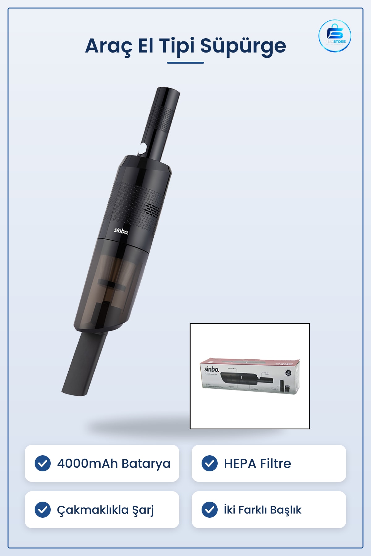 Araç El Tipi Torbasız Süpürge Şarjlı HEPA 4000mAh Mini Taşınabilir Koltuk Döşeme Temizleyici