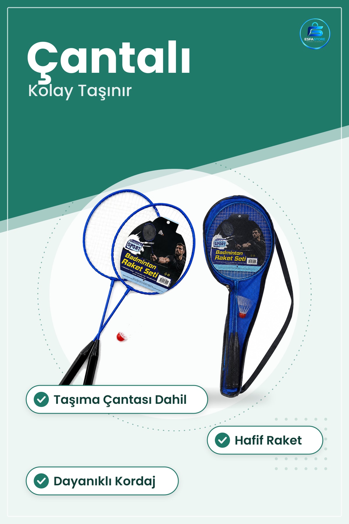 Badminton Seti Çantalı Hafif Raketli Taşıma Çantası Dahil Park Spor Oyunu Kolay Taşınır
