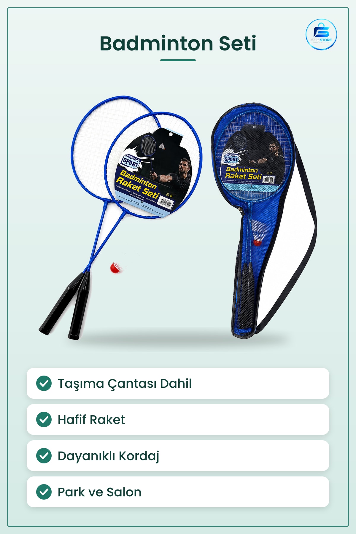 Badminton Seti Çantalı Hafif Raketli Taşıma Çantası Dahil Park Spor Oyunu Kolay Taşınır