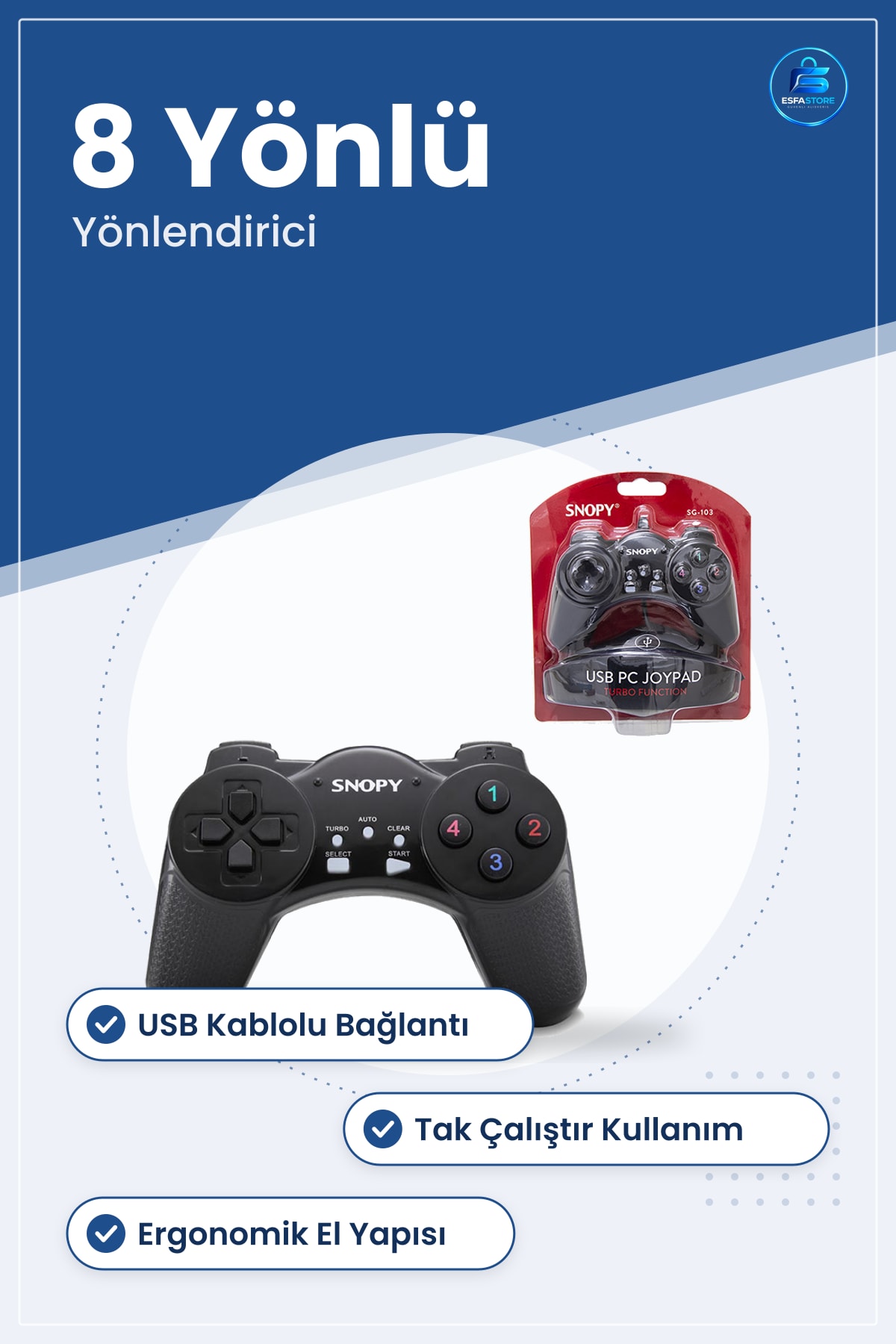 Gamepad Joystick USB Kablolu Siyah Kumanda PC Uyumlu Ergonomik Tak Çalıştır Oyun Kolu