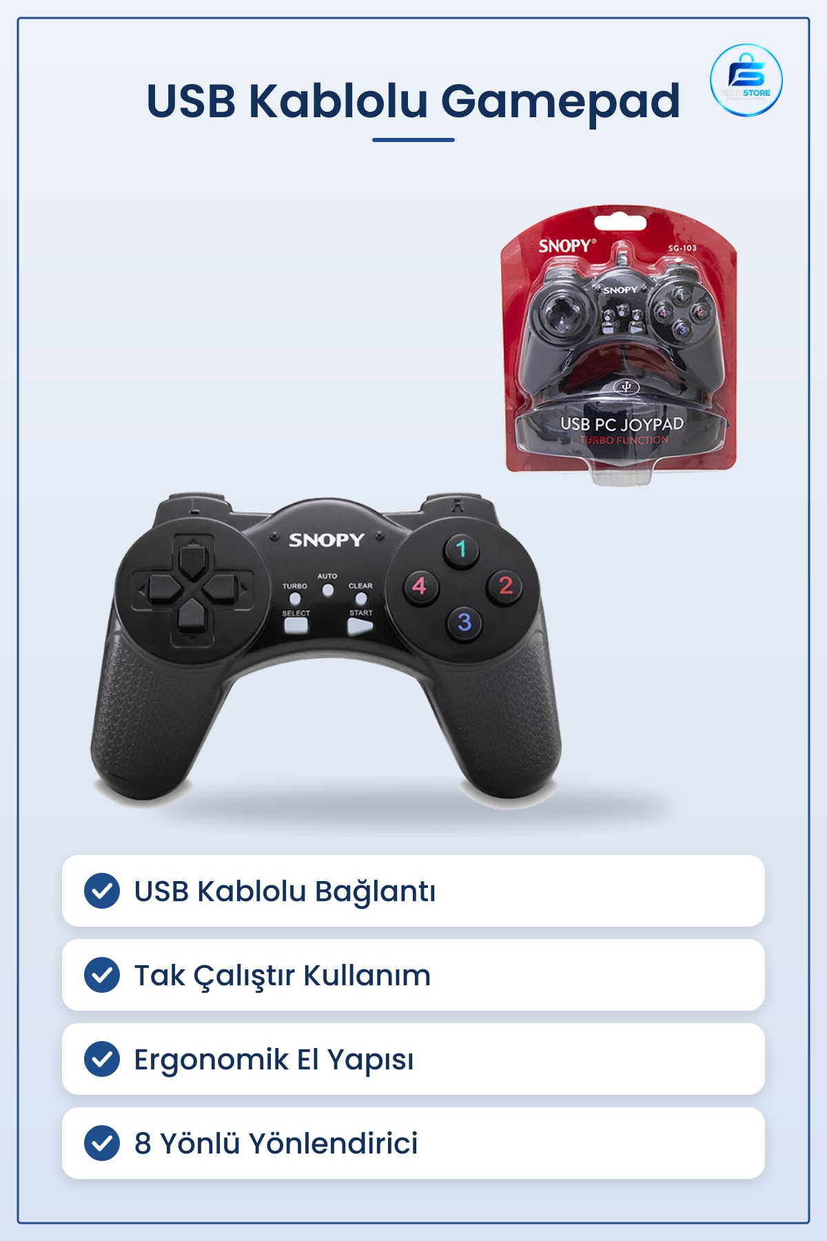 Gamepad Joystick USB Kablolu Siyah Kumanda PC Uyumlu Ergonomik Tak Çalıştır Oyun Kolu