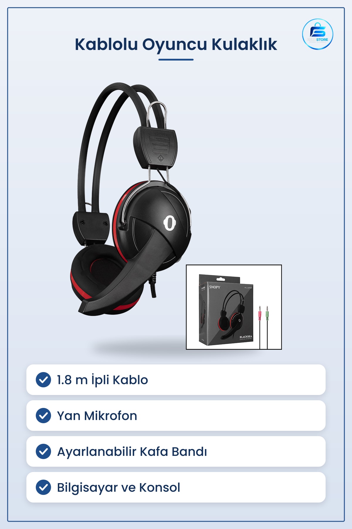 Oyuncu Kulaklık Kablolu Yan Mikrofonlu 1.8 m İpli Kablo Kafa Bantlı Bilgisayar Konsol Uyumlu