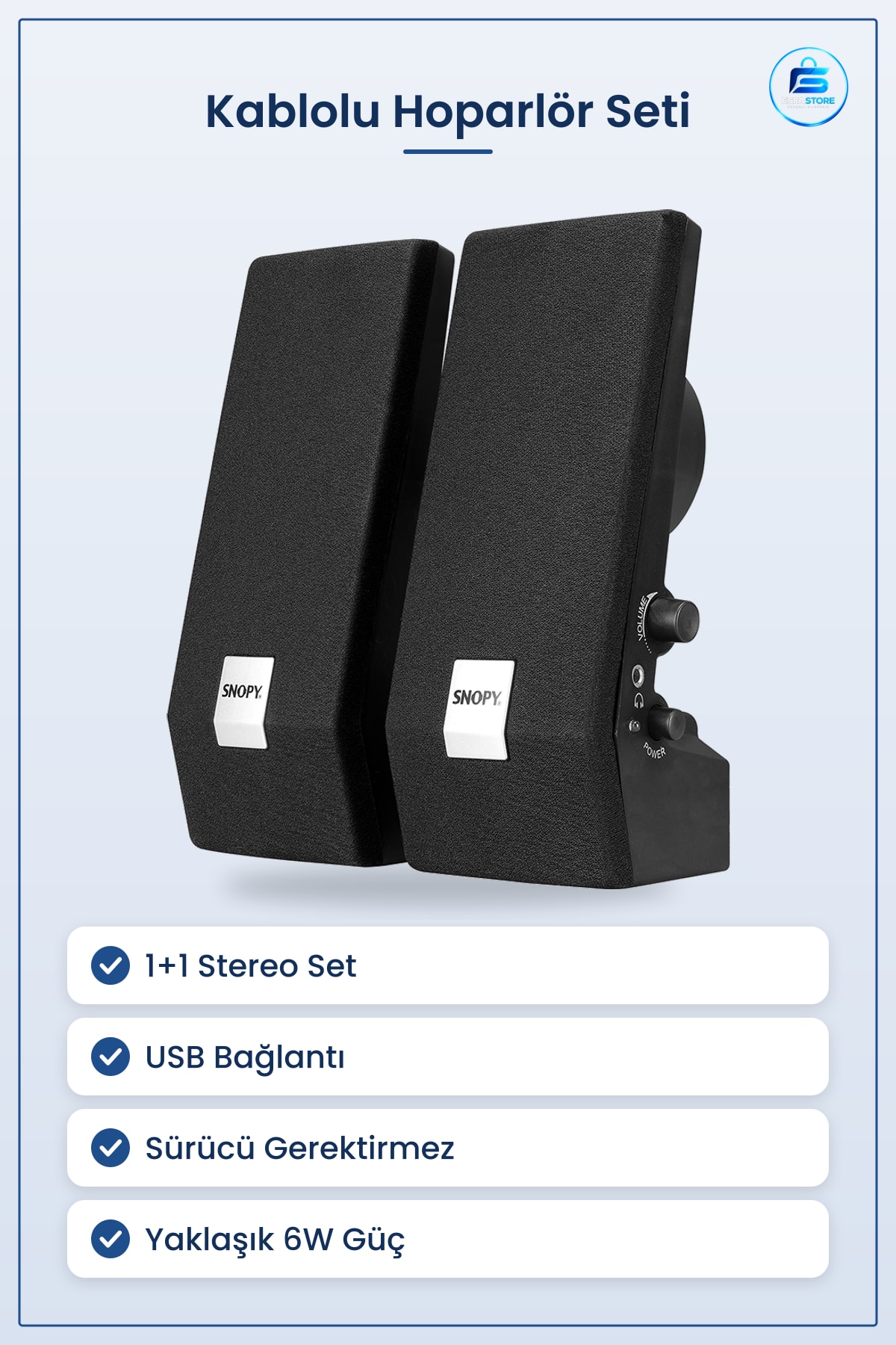 Kablolu Hoparlör Seti 1+1 USB Multimedya 2.0 Stereo 6W Bilgisayar Laptop TV Masaüstü Ses Sistemi