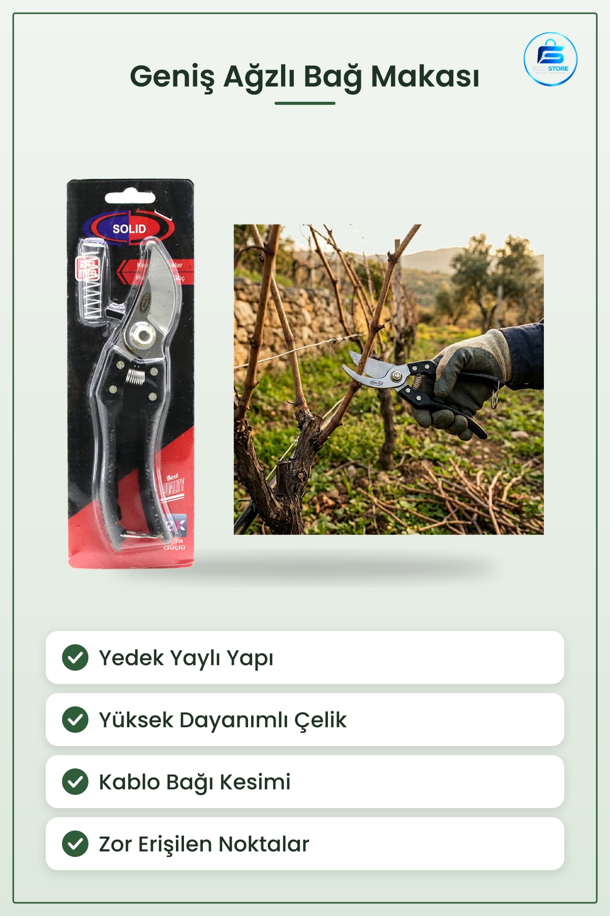 Çelik Bağ Makası Kırpma 200 mm Geniş Ağız Yedek Yaylı Bahçe Budama Ağaç Dalı Kesici El Aleti