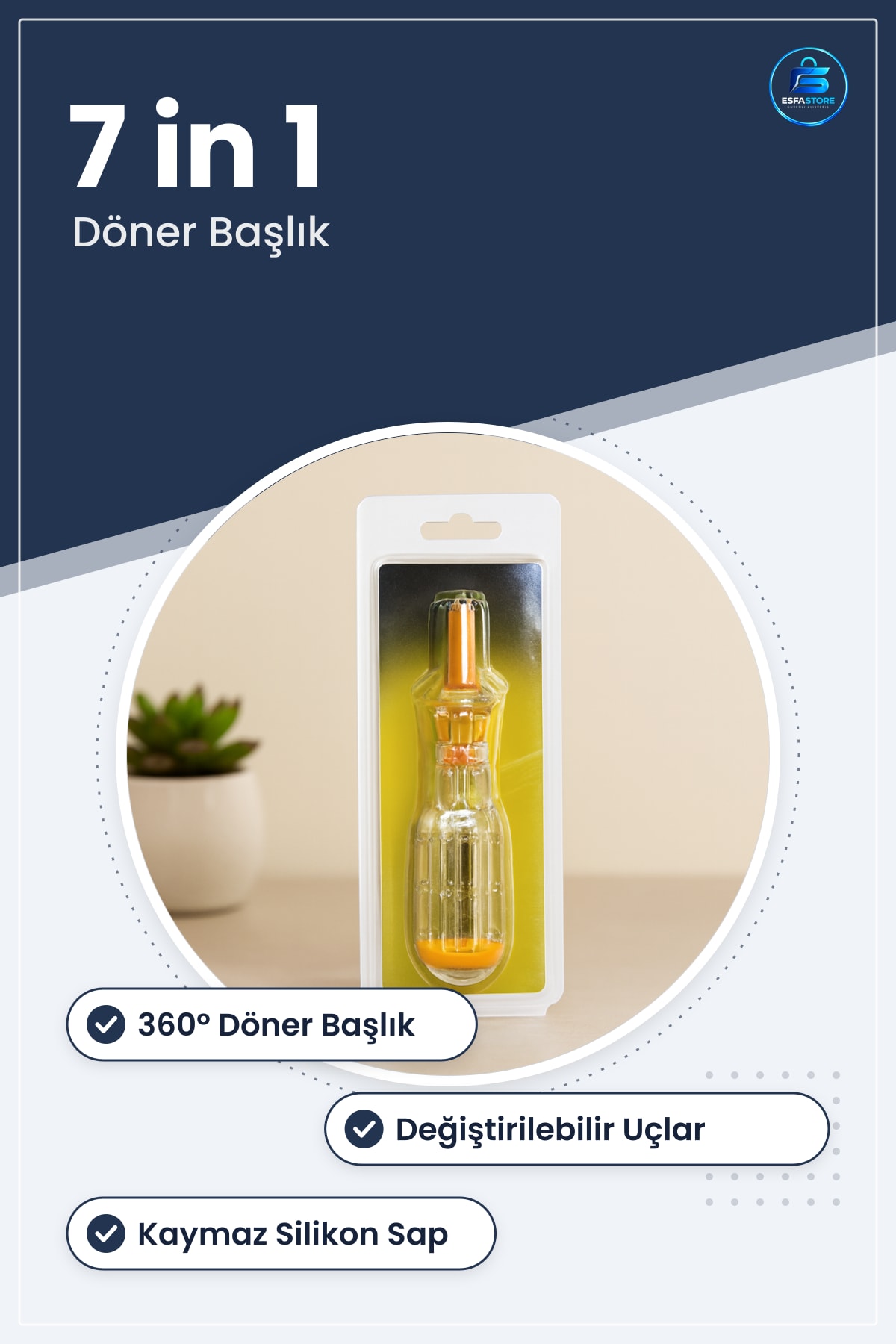 Tornavida Kalemi 7 in 1 ° Döner Başlıklı Değiştirilebilir Uçlar Kaymaz Silikon Sap