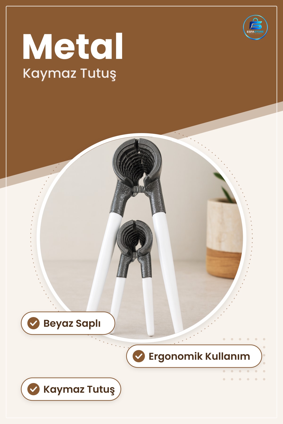 Ceviz ve Fındık Kıracağı Metal Beyaz Saplı Sert Kabuklu Yemiş Kırıcı Ergonomik Mutfak Aleti