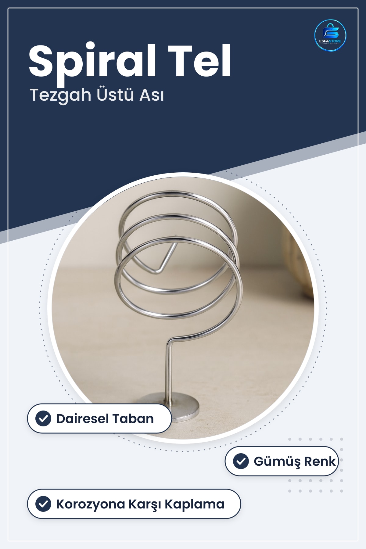 Fön Makinesi Askısı Banyo Düzenleyici Metal Spiral Tel Tezgah Üstü Saklama Gümüş Kuaför Çok Amaçlı