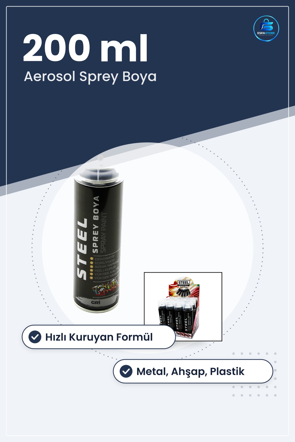 Gri Sprey Boya 200ml Hızlı Kuruyan Yüksek Örtücülük Metal Ahşap Plastik İçin Aerosol