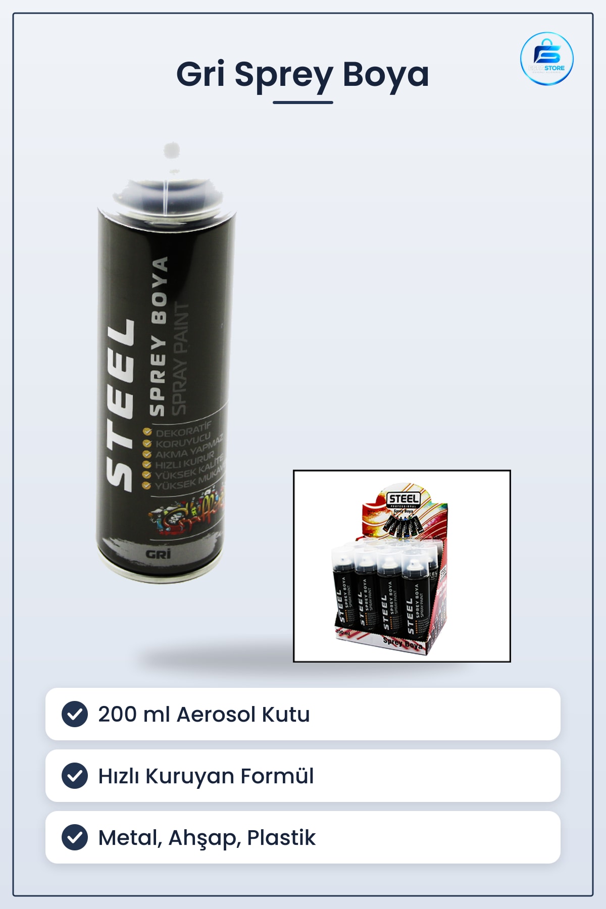 Gri Sprey Boya 200ml Hızlı Kuruyan Yüksek Örtücülük Metal Ahşap Plastik İçin Aerosol