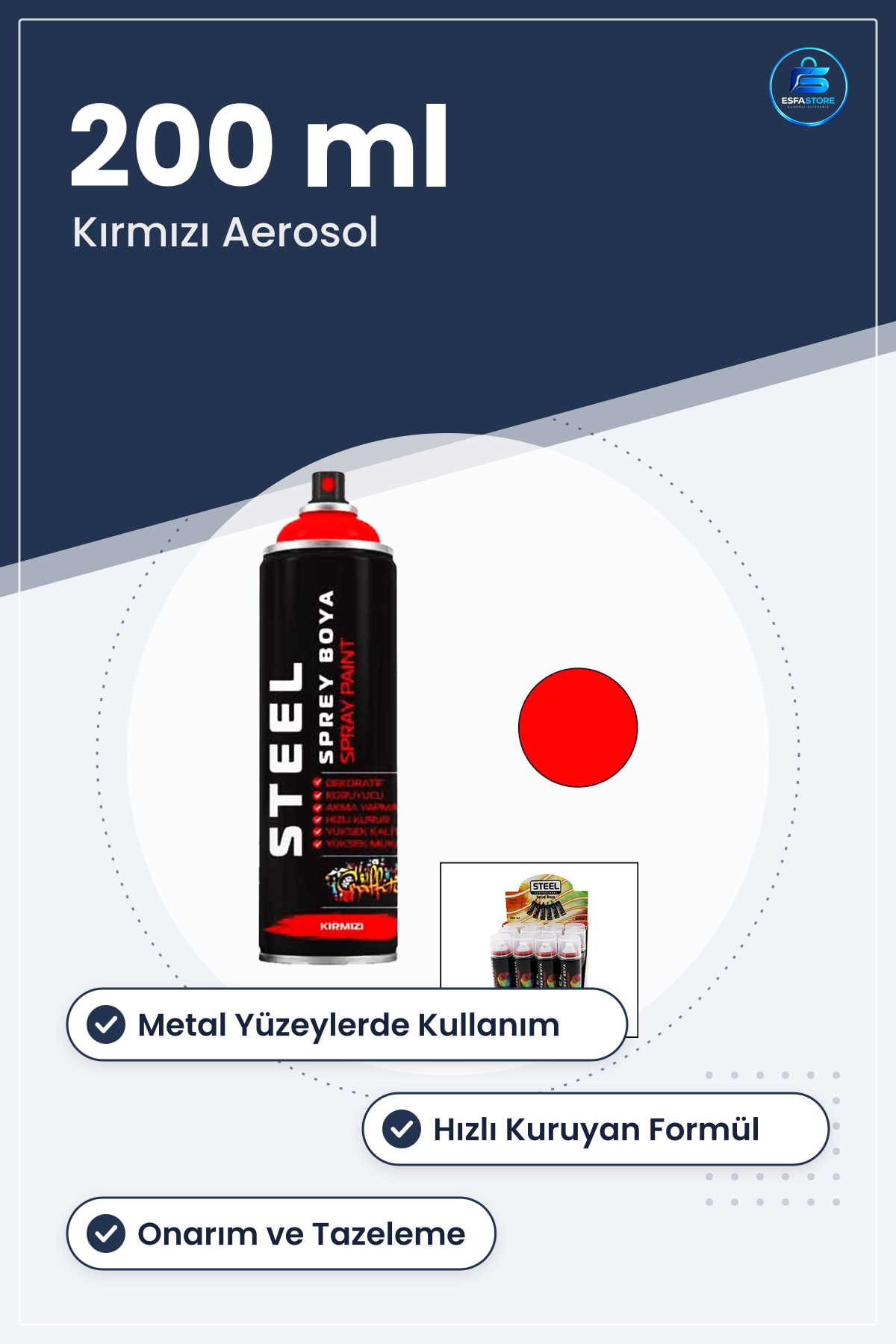 Sprey Boya Kırmızı 200 ml Aerosol Metal Yüzey Hızlı Kuruyan Dekoratif Onarım Tazeleme Koruyucu