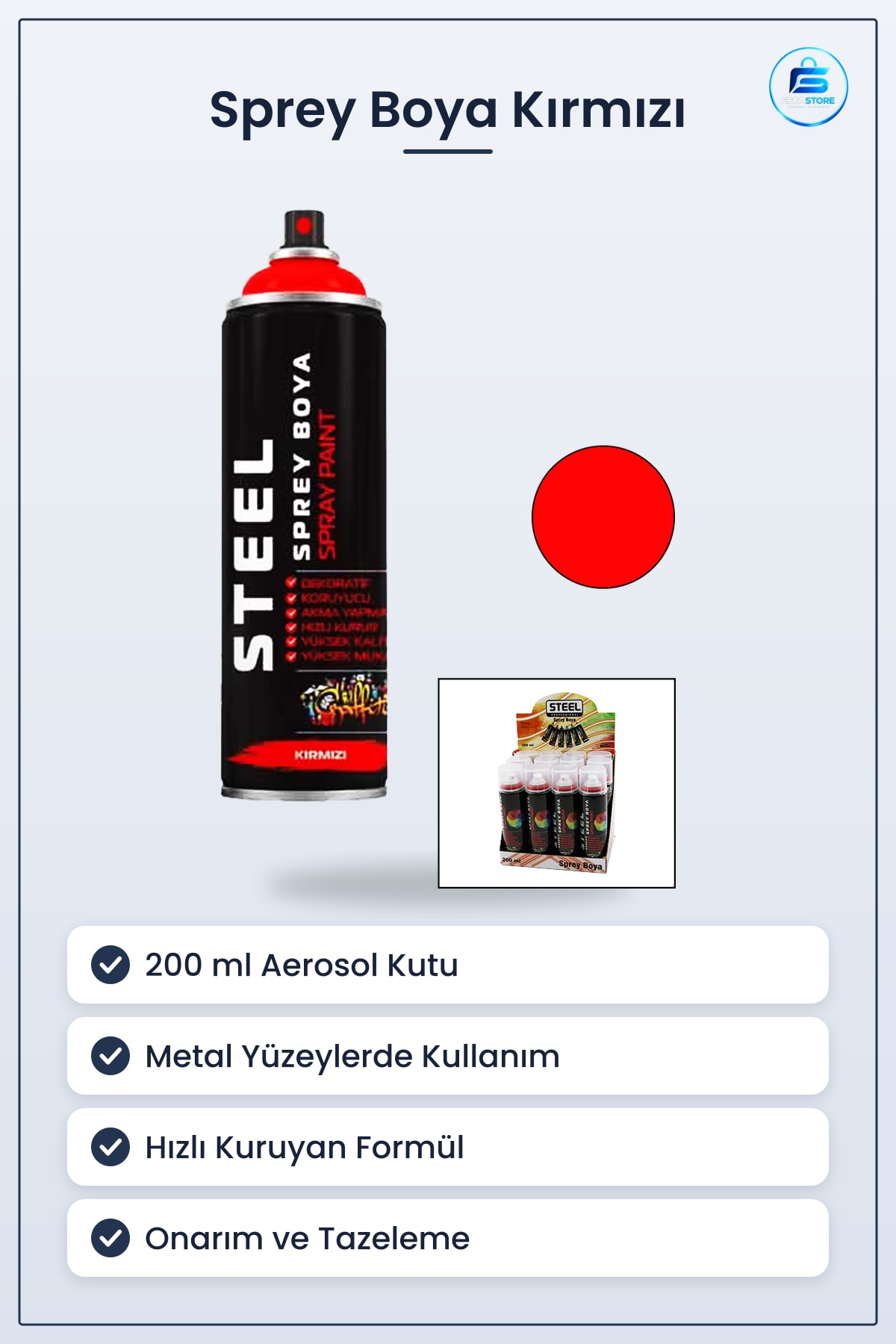 Sprey Boya Kırmızı 200 ml Aerosol Metal Yüzey Hızlı Kuruyan Dekoratif Onarım Tazeleme Koruyucu