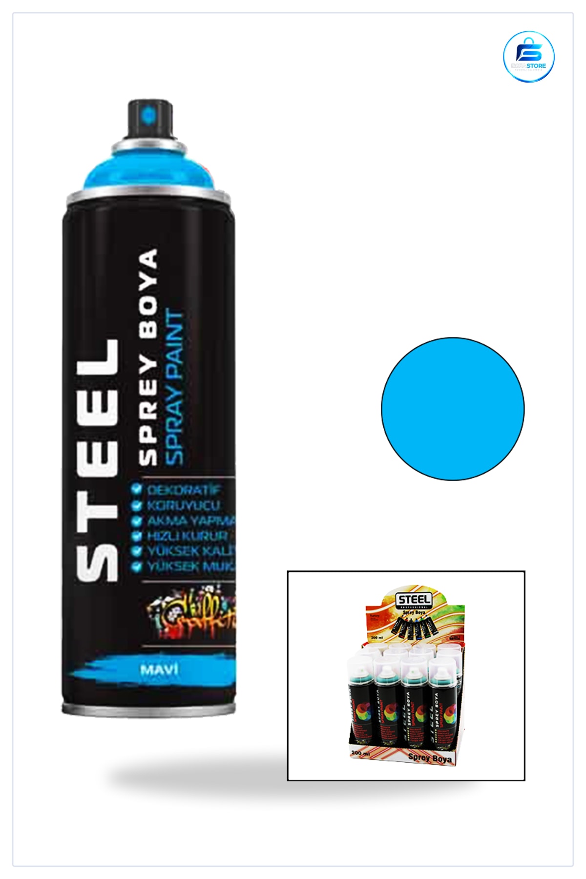 Steel Mavi Sprey Boya 200 ML Metal Ahşap Plastik Yüzeyler İçin Dekoratif Onarım Hızlı Kuruyan