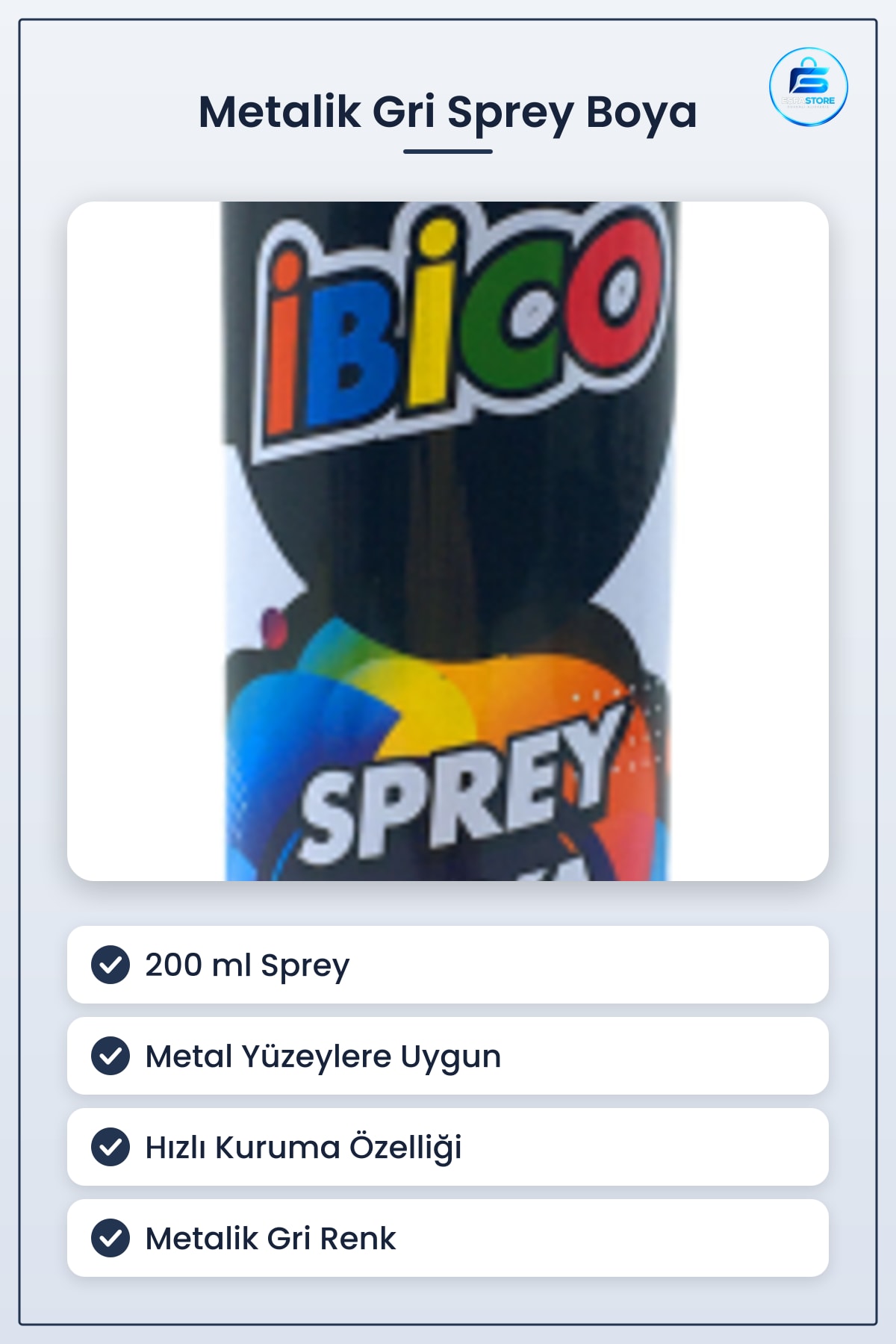 Metalik Gri Sprey Boya 200 ml Metal Yüzey Mobilya Çerçeve Rötuş Dekoratif Kaplama Hızlı Kuruyan
