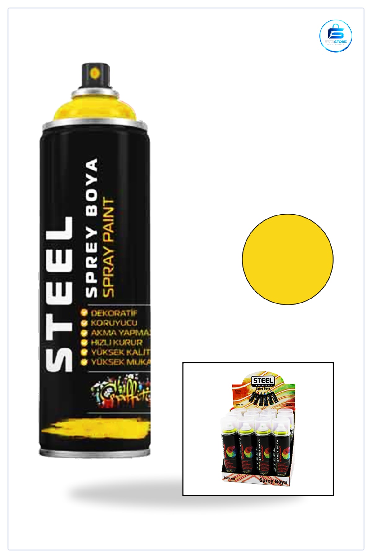 Sprey Boya Sarı Metal Yüzeyler İçin 200 ml Hızlı Kuruma Yüksek Örtücülük Dayanıklı Hırdavat