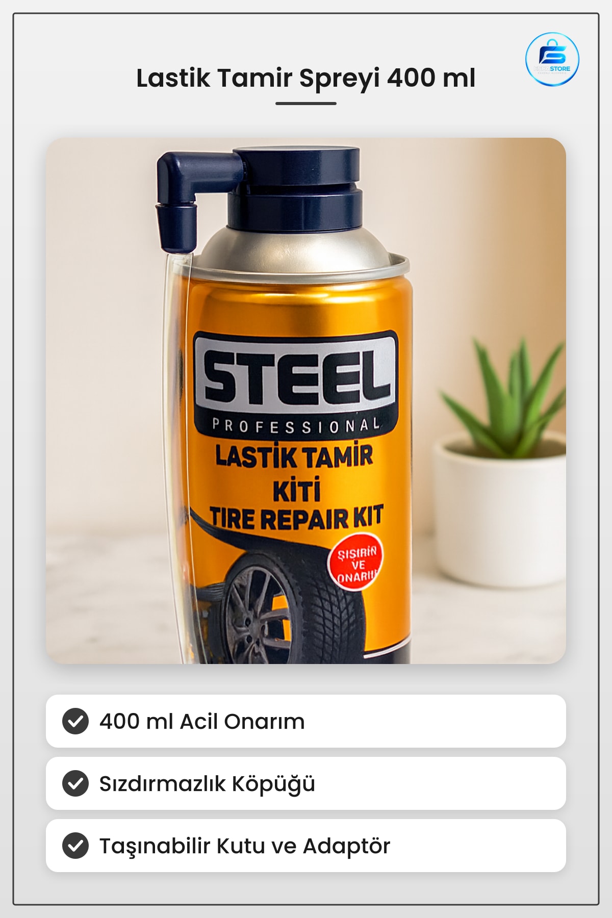 Lastik Tamir Kiti 400 ml Sprey Acil Onarım Sızdırmazlık Köpüğü Araç Motosiklet Bakım Ürünü