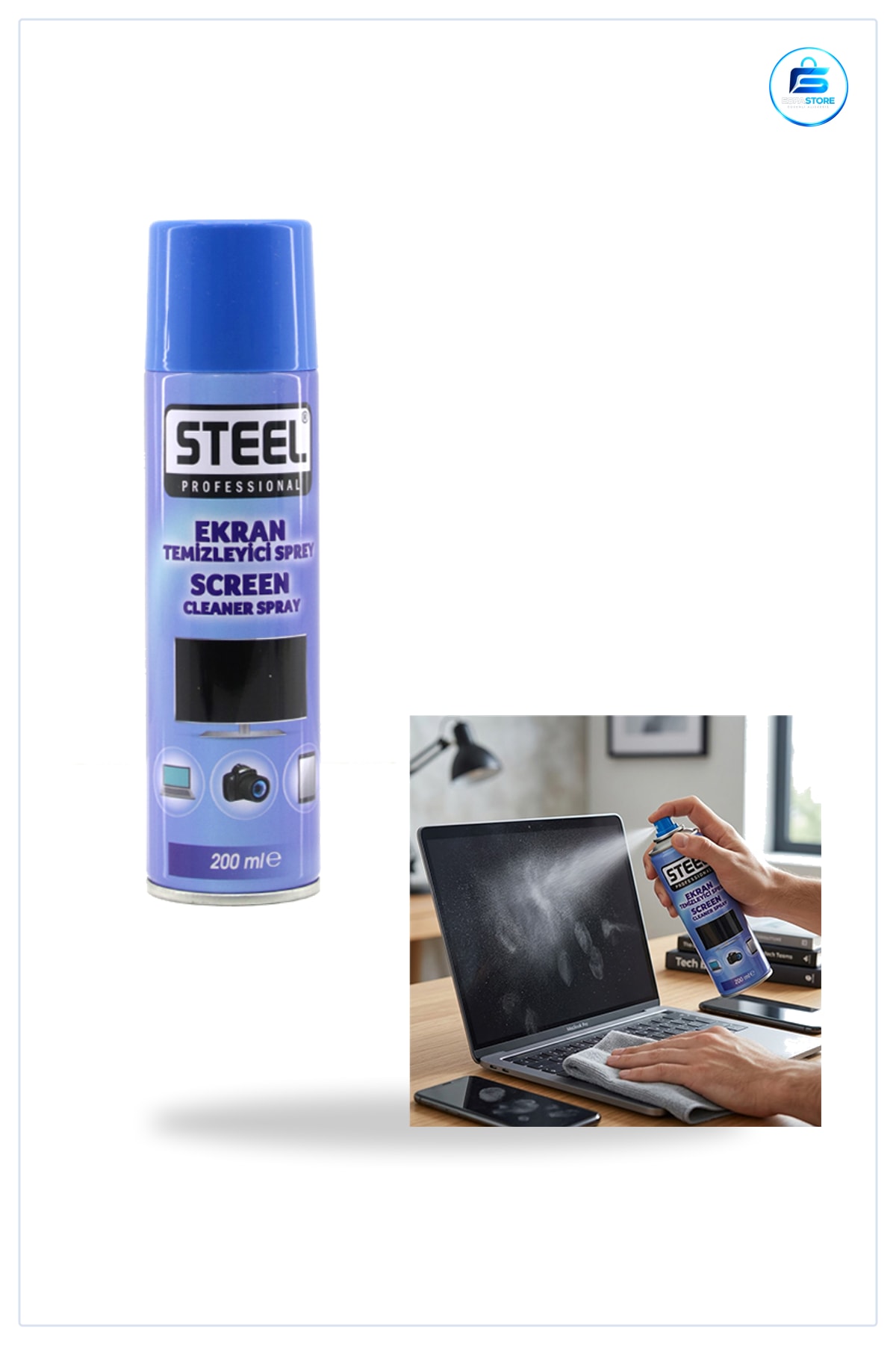 Ekran Temizleme Spreyi 200 ml TV Laptop Monitör İçin Su Bazlı Çizik Bırakmayan Temizleyici