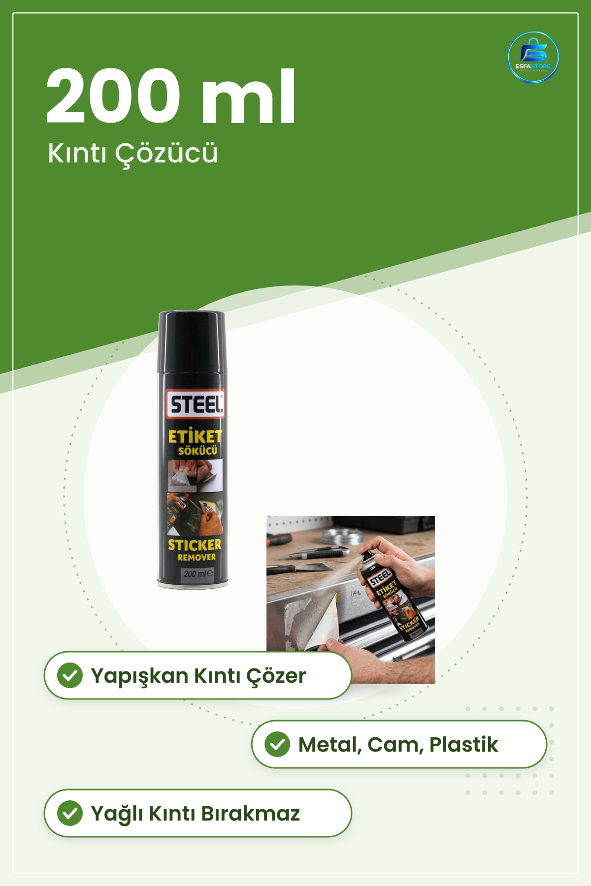Etiket Sökücü Yüzey Temizleyici Sprey 200 ml Yapışkan Kalıntı Çözücü Metal Cam Plastik Ofis