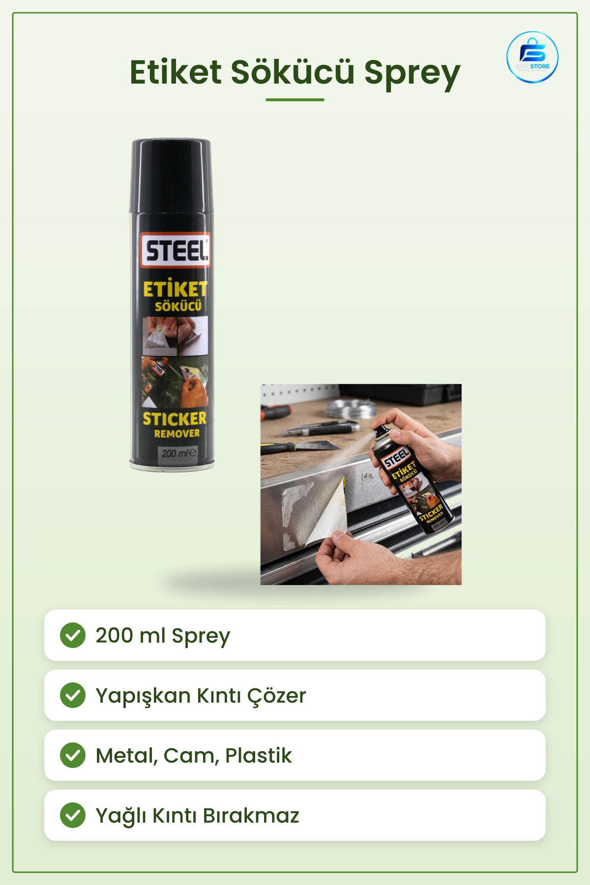 Etiket Sökücü Yüzey Temizleyici Sprey 200 ml Yapışkan Kalıntı Çözücü Metal Cam Plastik Ofis