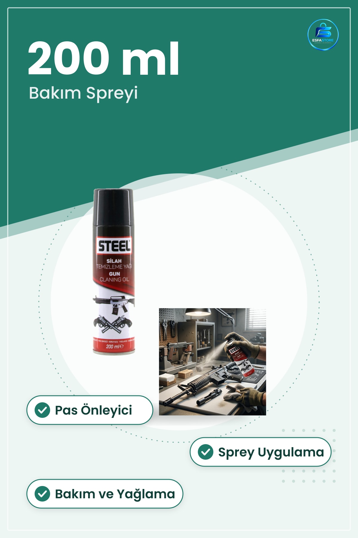 Silah Temizleme Yağı Sprey 200 ml Avcılık Aksesuarı Pas Önleyici Koruyucu Yağlama Bakım Spreyi