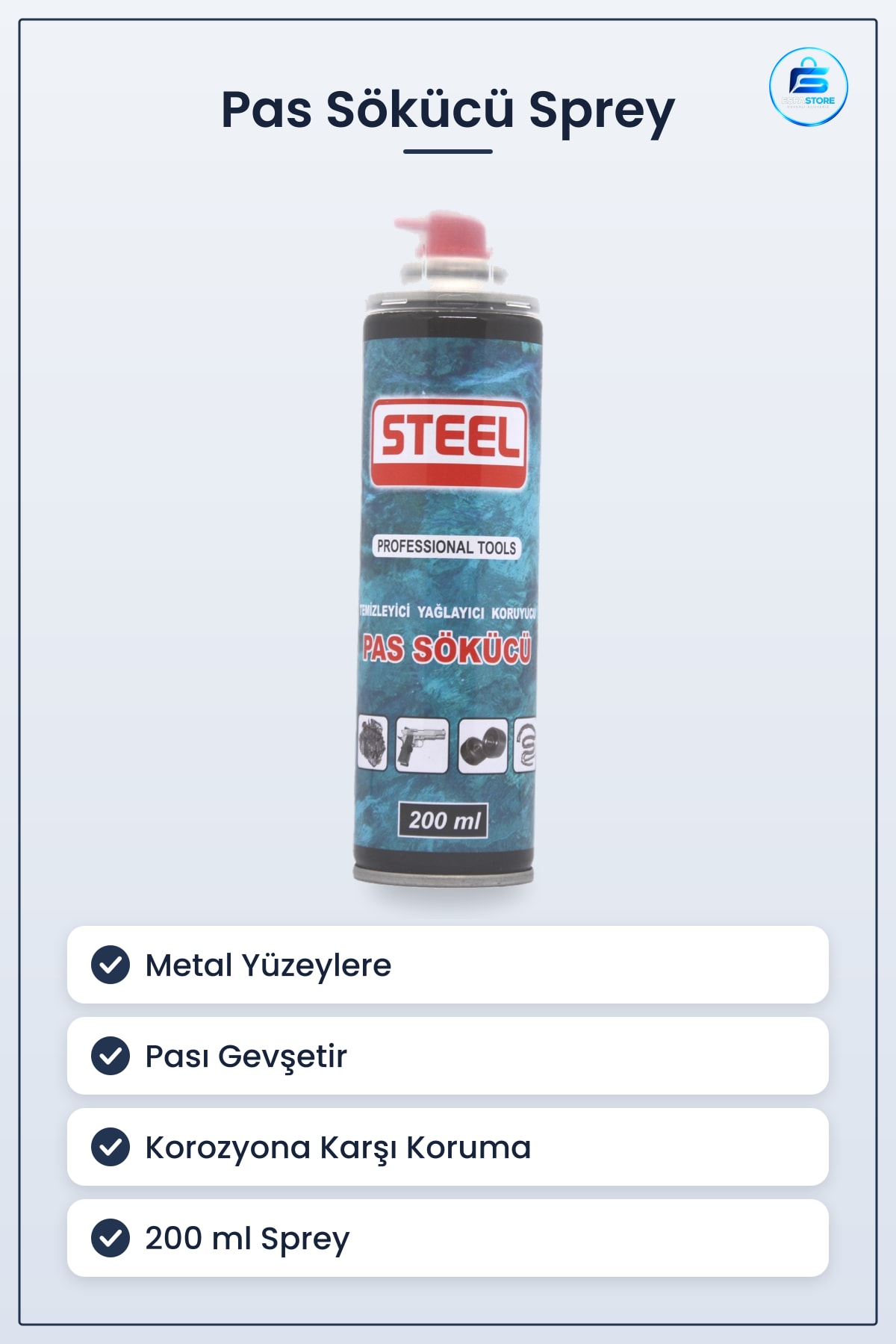 Pas Sökücü Sprey 200 ml Metal Yüzey Temizleyici Yağlayıcı Koruyucu Bakım Spreyi Cıvata Menşe