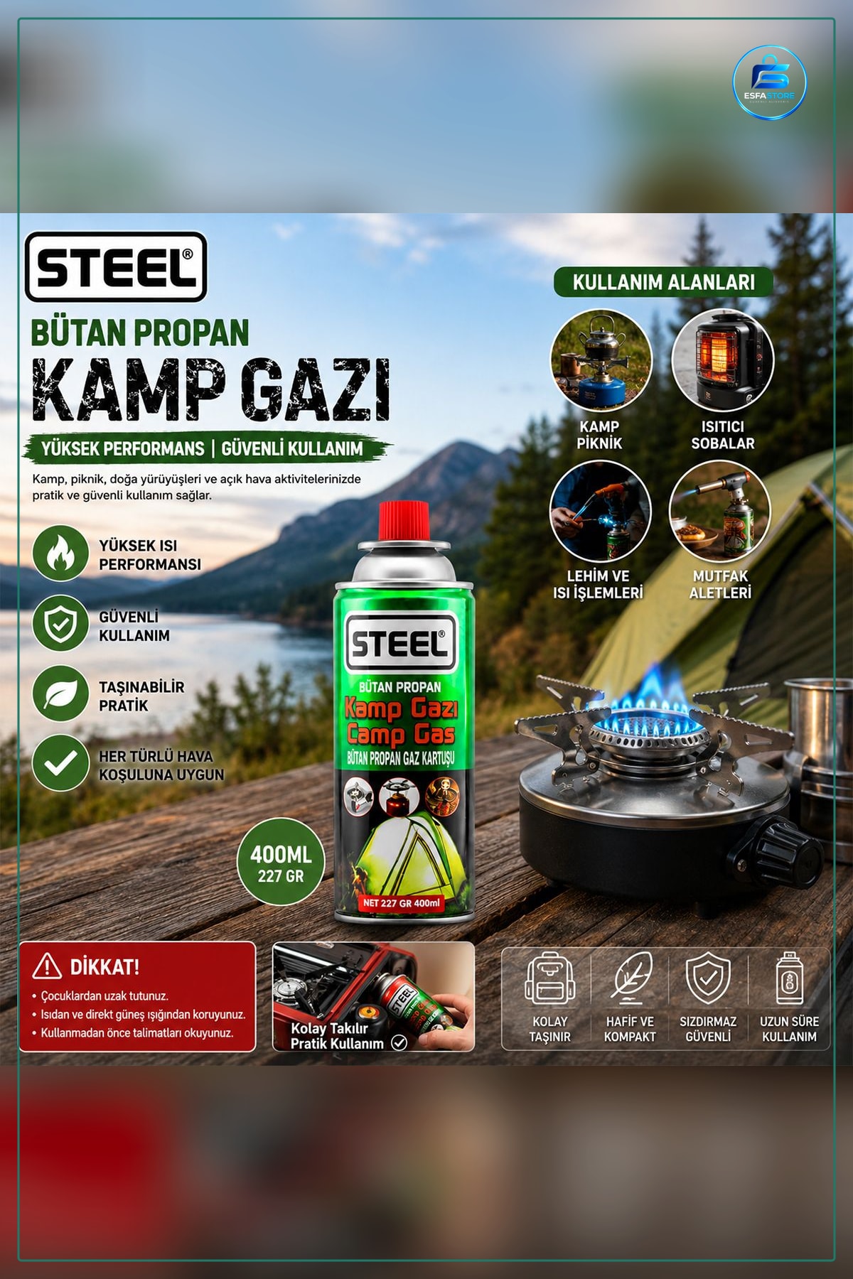 Kamp Ocakları İçin Bütan Gaz Kartuşu 220g 400ml Piknik Portatif Isıtıcı Yakıtı Dış Mekan