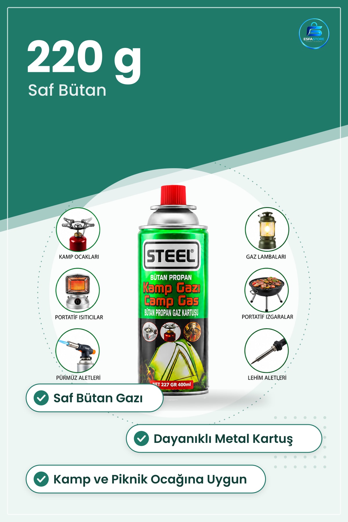 Kamp Ocakları İçin Bütan Gaz Kartuşu 220g 400ml Piknik Portatif Isıtıcı Yakıtı Dış Mekan