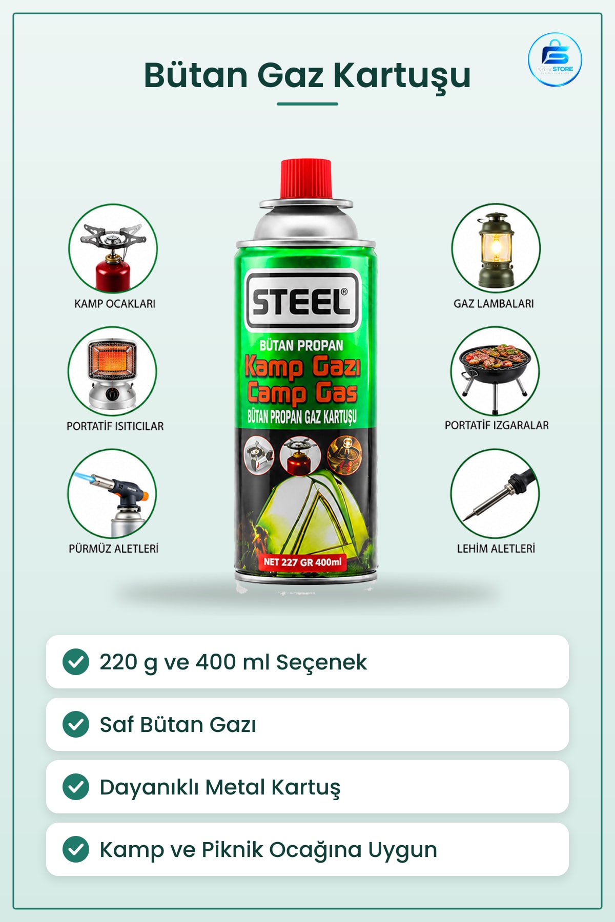 Kamp Ocakları İçin Bütan Gaz Kartuşu 220g 400ml Piknik Portatif Isıtıcı Yakıtı Dış Mekan