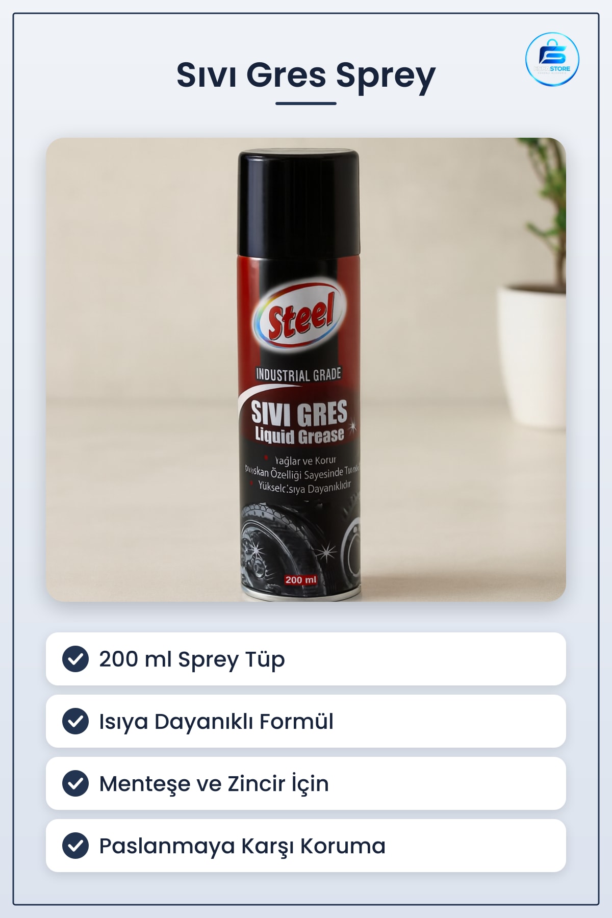 Sıvı Gres Sprey 200 ml Isıya Dayanıklı Koruyucu Genel Bakım Spreyi Menteşe Zincir Rulman Yağlama