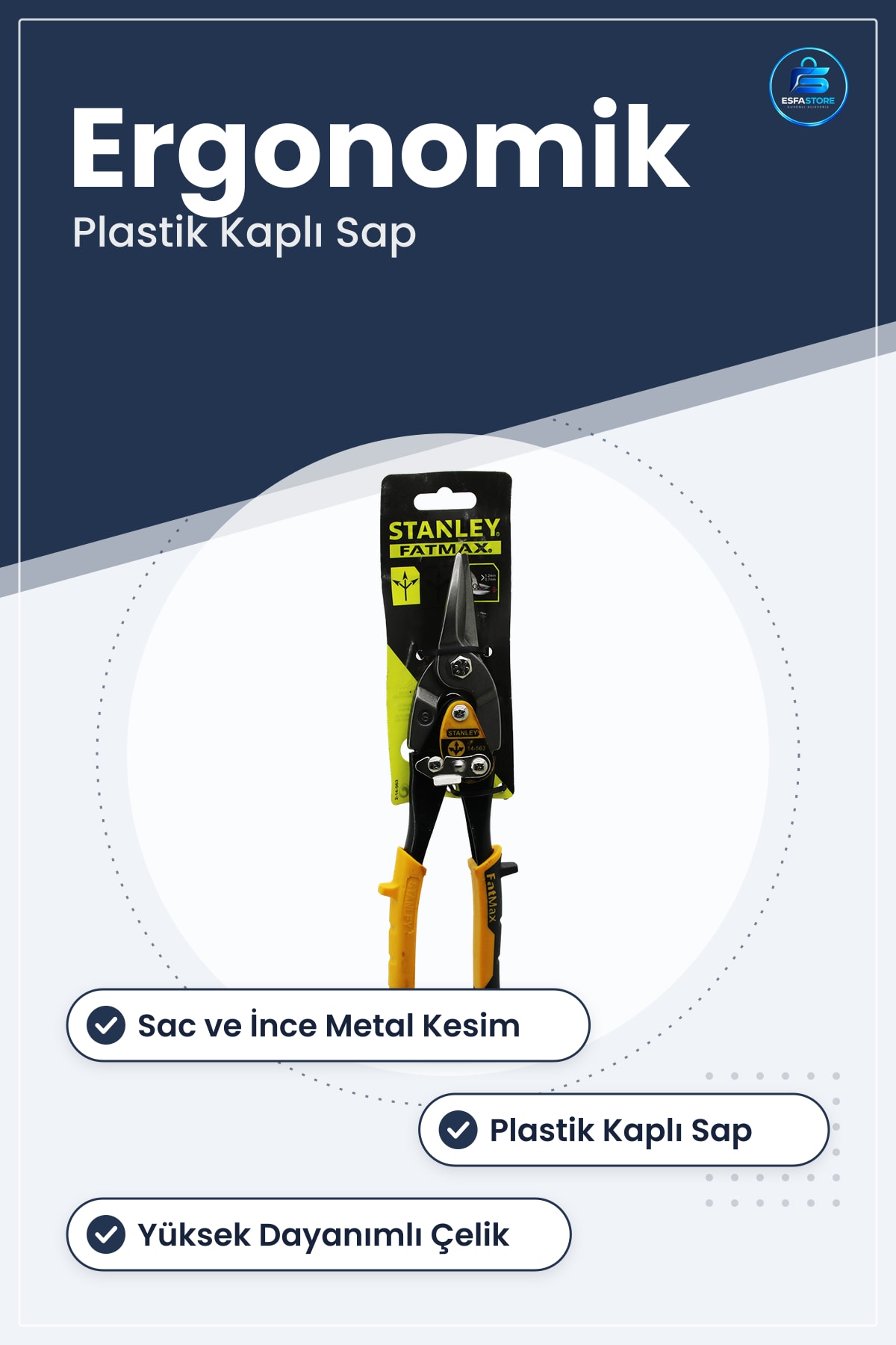 Sac ve Teneke Kesme Makası Plastik Kaplı Saplı Kesici Ergonomik Tutuşlu Metal Kesim Dayanıklı