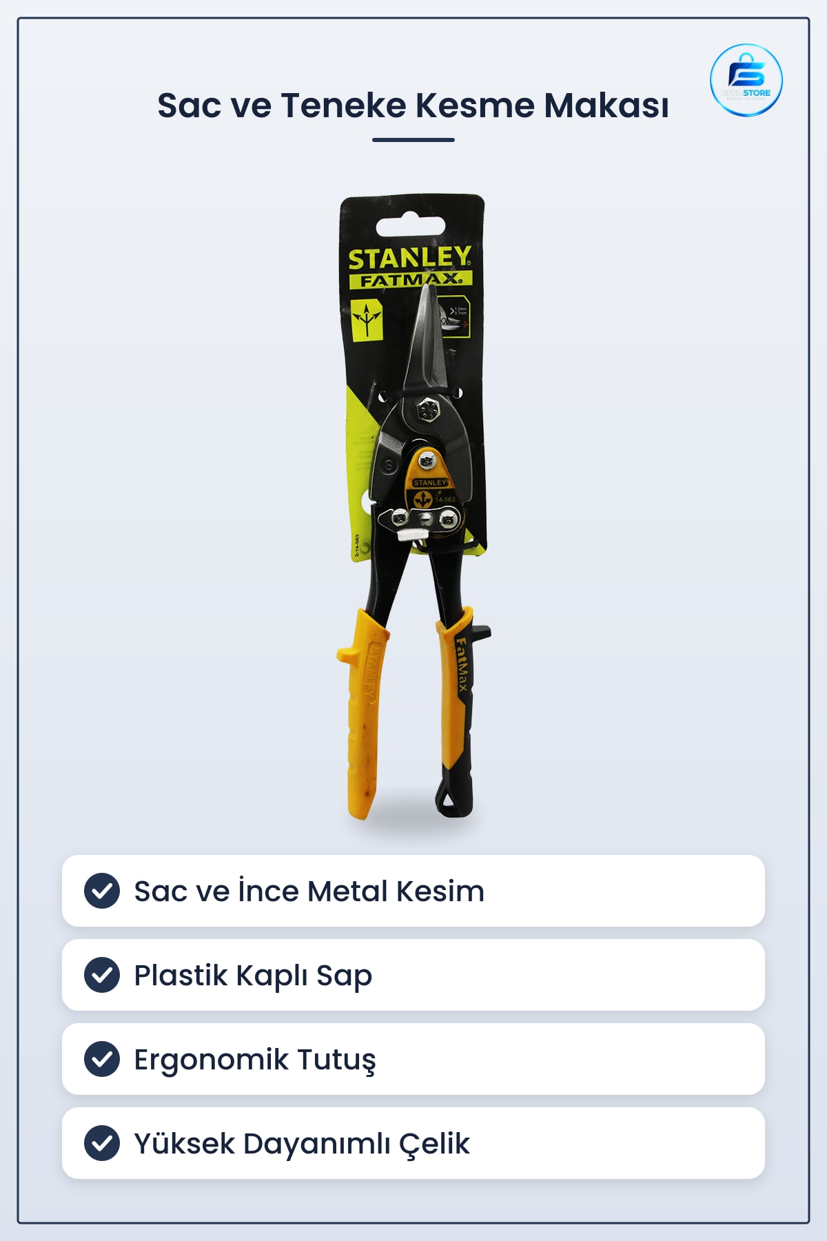 Sac ve Teneke Kesme Makası Plastik Kaplı Saplı Kesici Ergonomik Tutuşlu Metal Kesim Dayanıklı