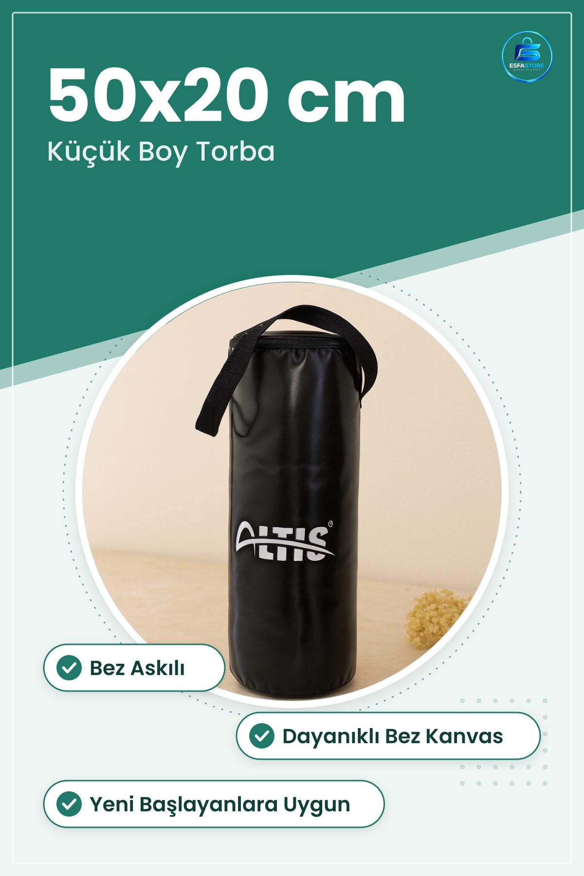 Boks Torbası 50x20 cm Küçük Bez Askılı Antrenman Ekipmanı Ev Spor Salonu İçin Darbe Emici