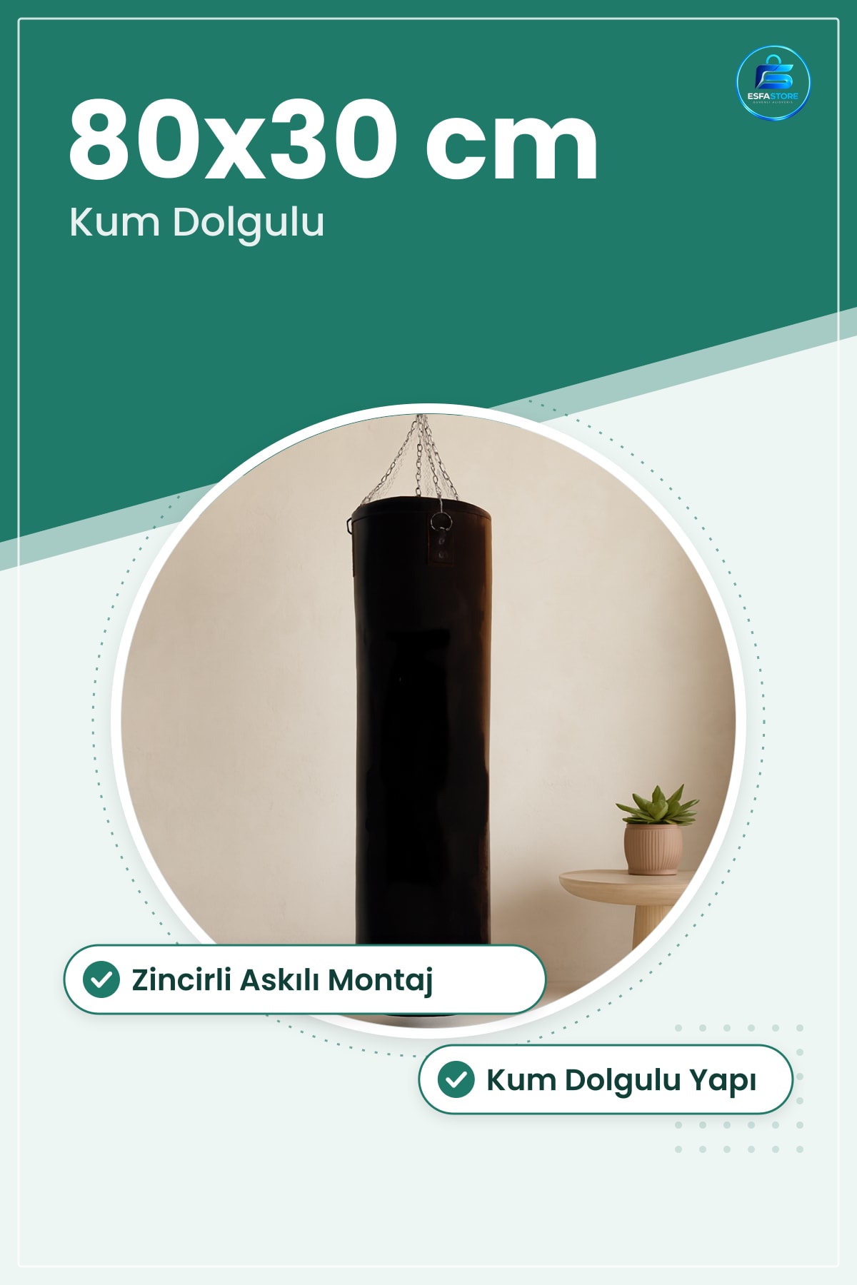Boks Torbası 80x30 cm Büyük Zincirli Askılı Kum Dolgulu Ekipmanı Spor Salonu Antrenman Dayanıklı