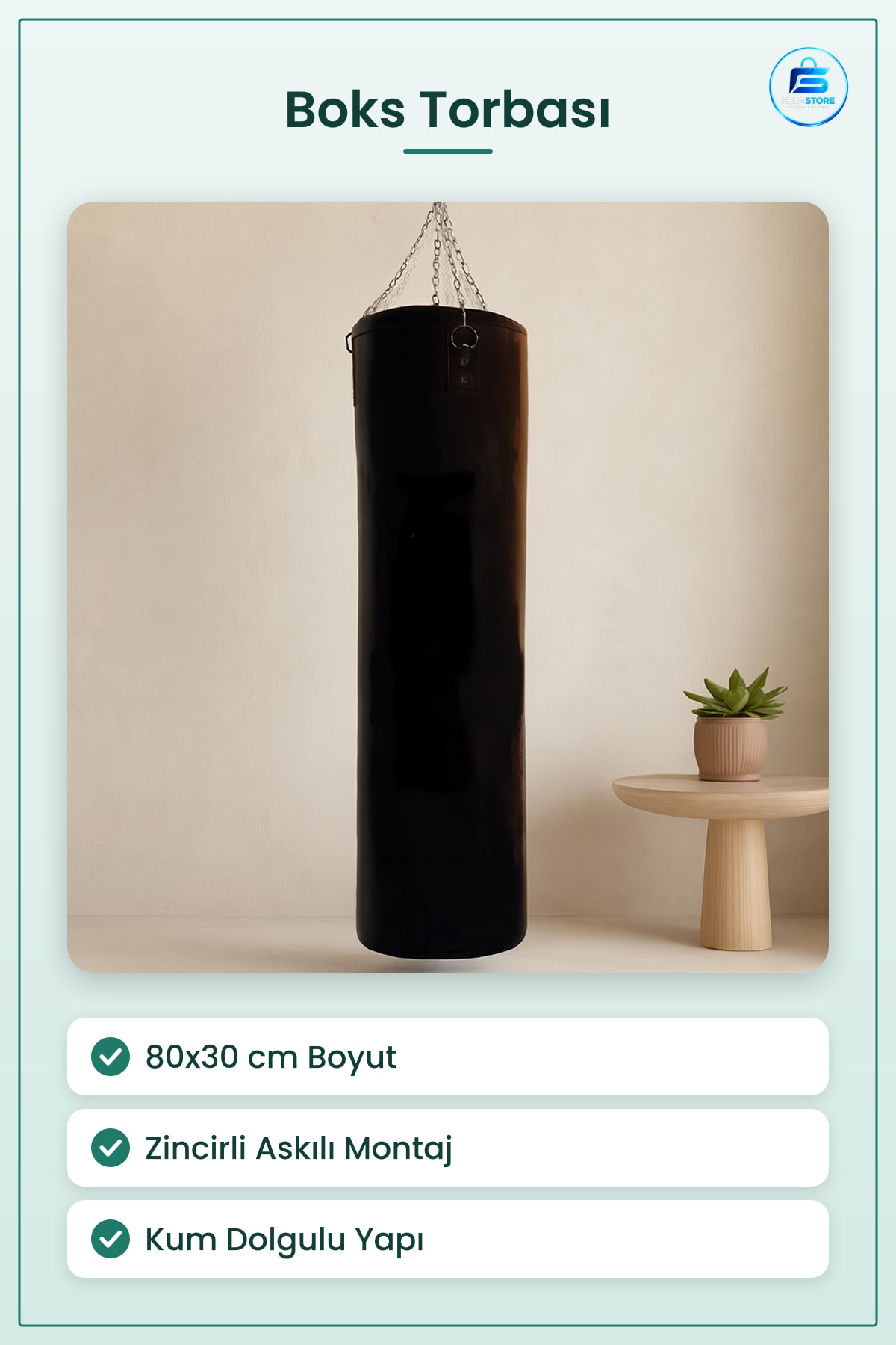 Boks Torbası 80x30 cm Büyük Zincirli Askılı Kum Dolgulu Ekipmanı Spor Salonu Antrenman Dayanıklı