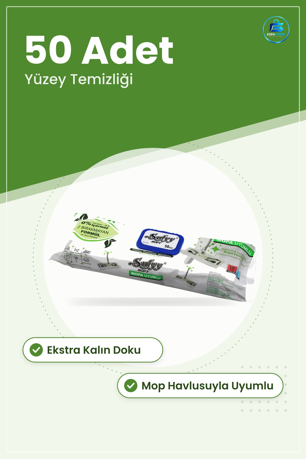 Islak Mendil Mop Uyumlu Büyük Ekstra Kalın Yüzey Temizlik Havlusu 50 Adet Zemin Mutfak Banyo