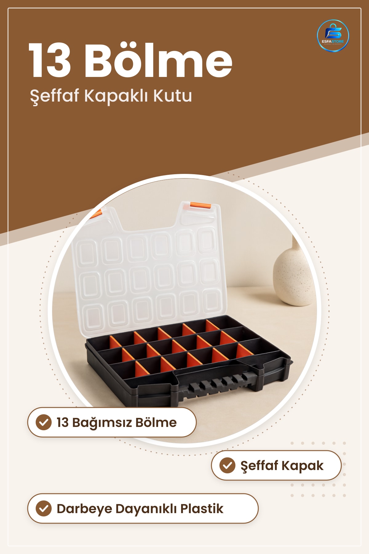 Saklama Kutusu 13 Bölmeli Mega Organizer Şeffaf Kapaklı Plastik Vidalık Malzeme Düzenleyici