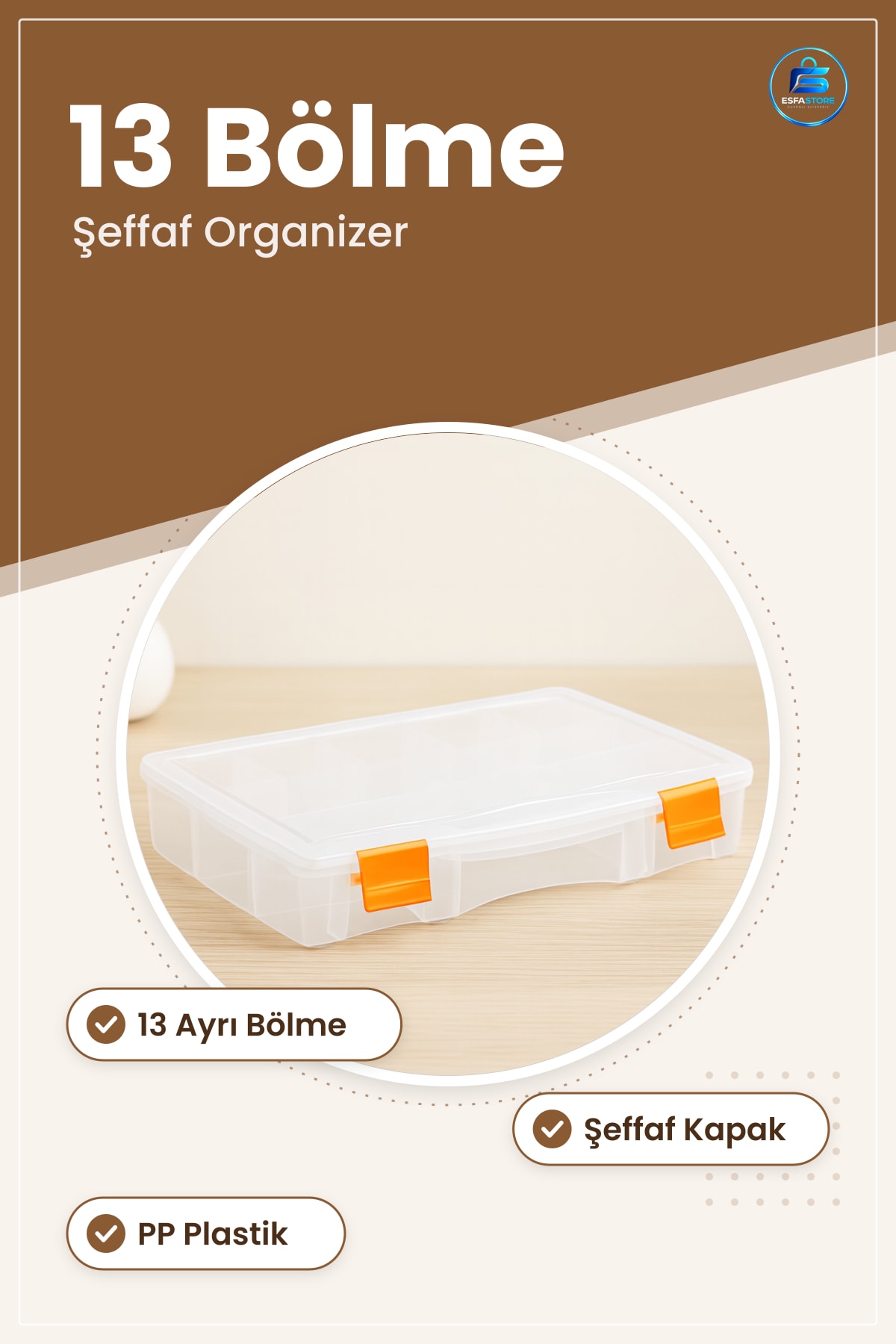 Saklama Kutusu 13 Bölmeli Şeffaf Power Organizer PP Plastik Ofis Atölye Vida Kablo Düzenleyici