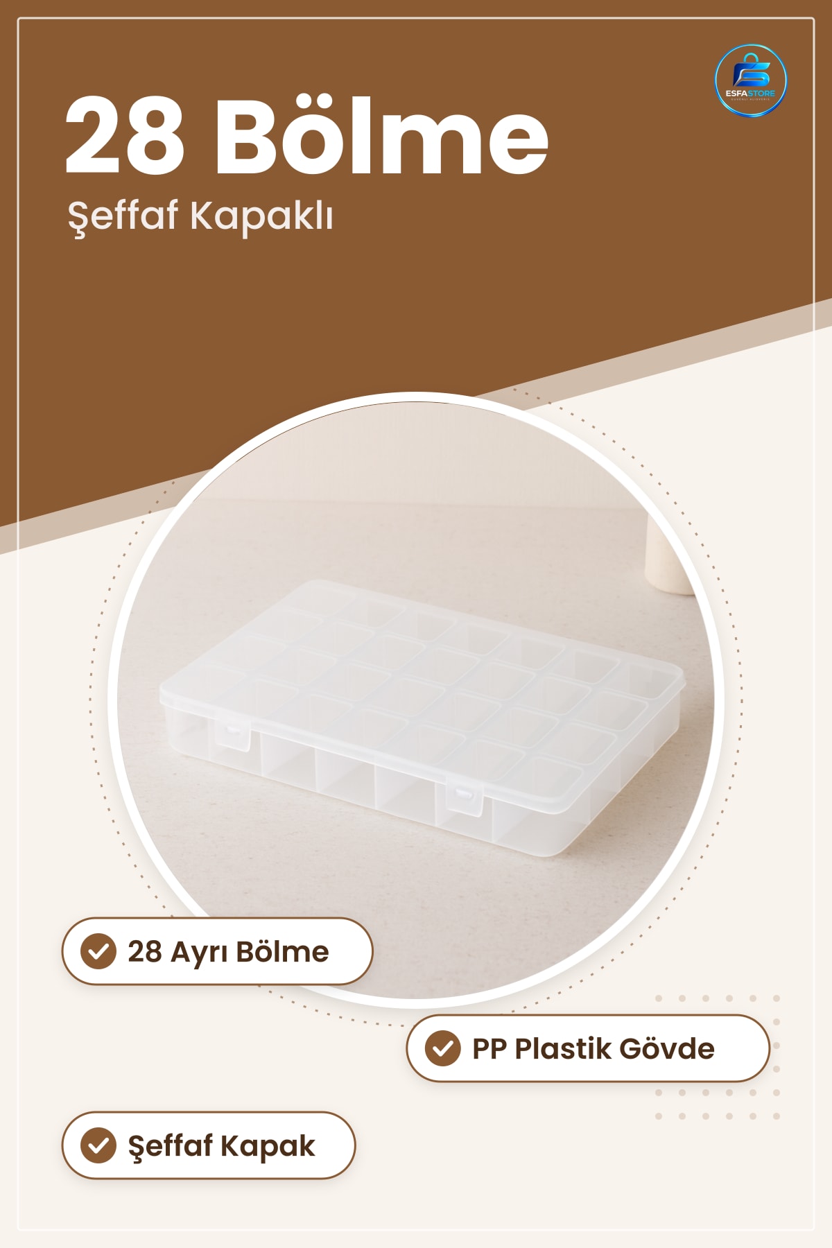 Saklama Kutusu 28 Bölmeli Organizer Plastik Şeffaf Kapaklı PP Düzenleyici Ev Atölye Ofis