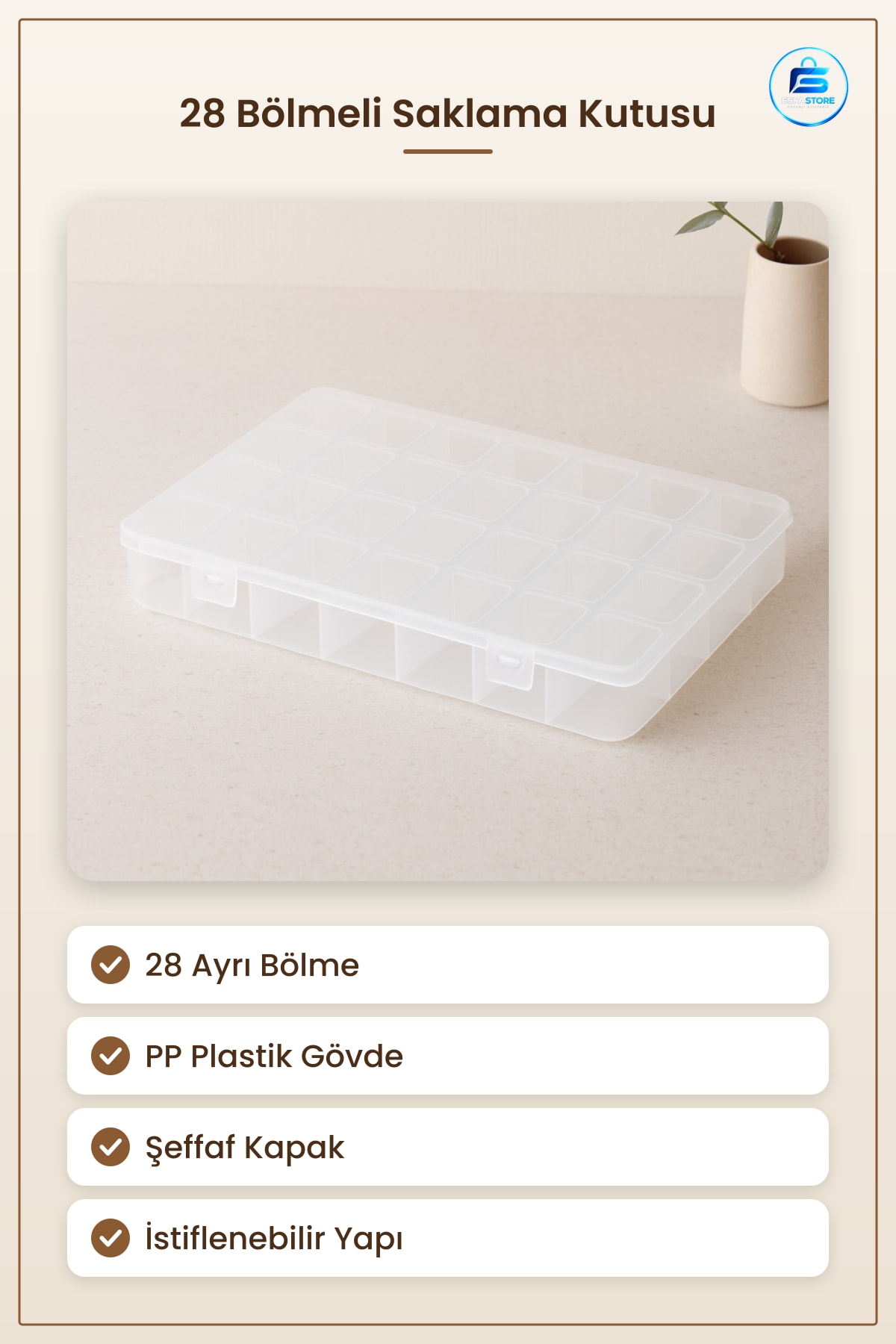 Saklama Kutusu 28 Bölmeli Organizer Plastik Şeffaf Kapaklı PP Düzenleyici Ev Atölye Ofis