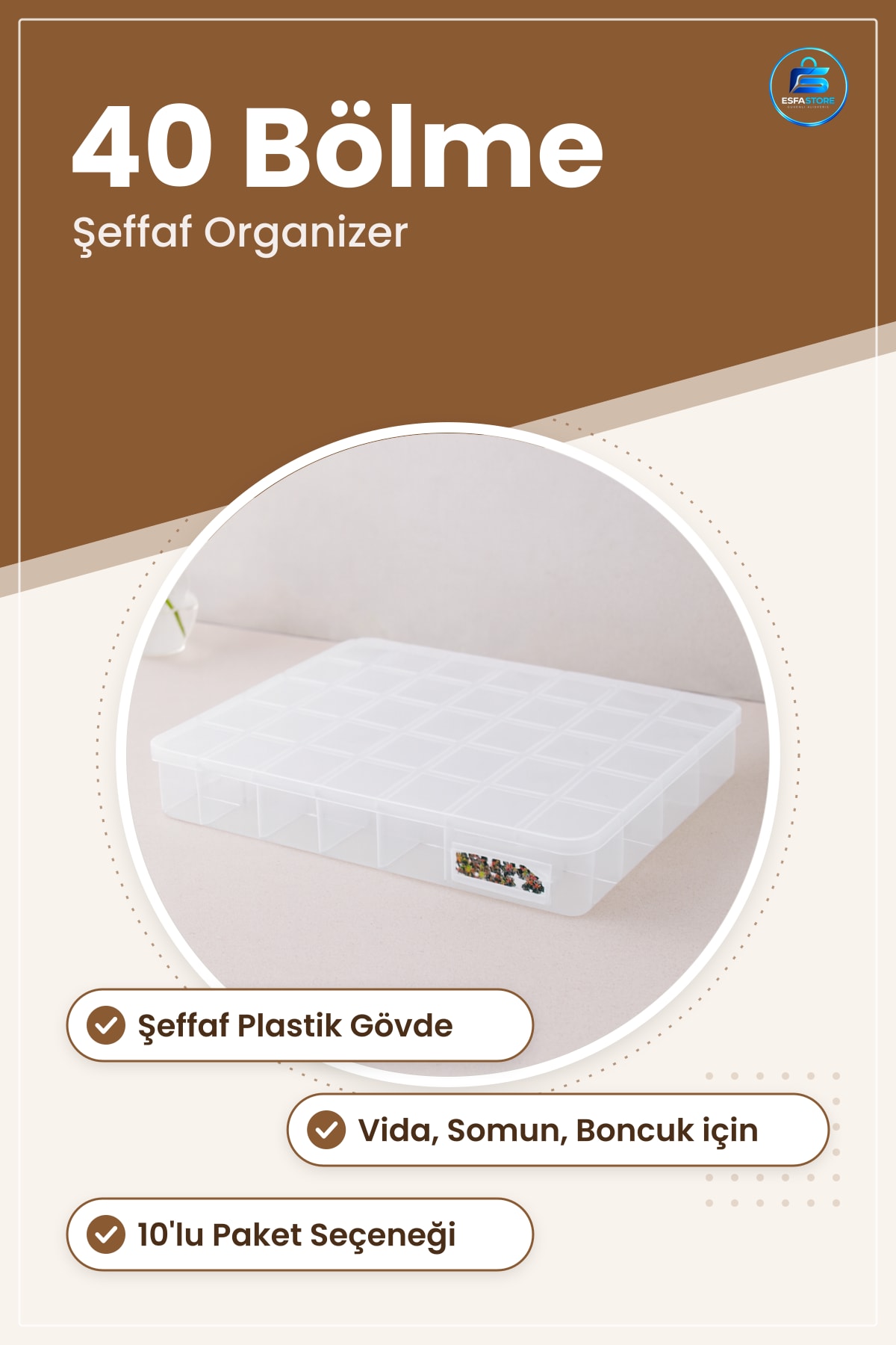 Saklama Kutusu 40 Bölmeli Şeffaf Organizer Box Vida Somun Takı Hobi Malzemesi Düzenleyici Atölye
