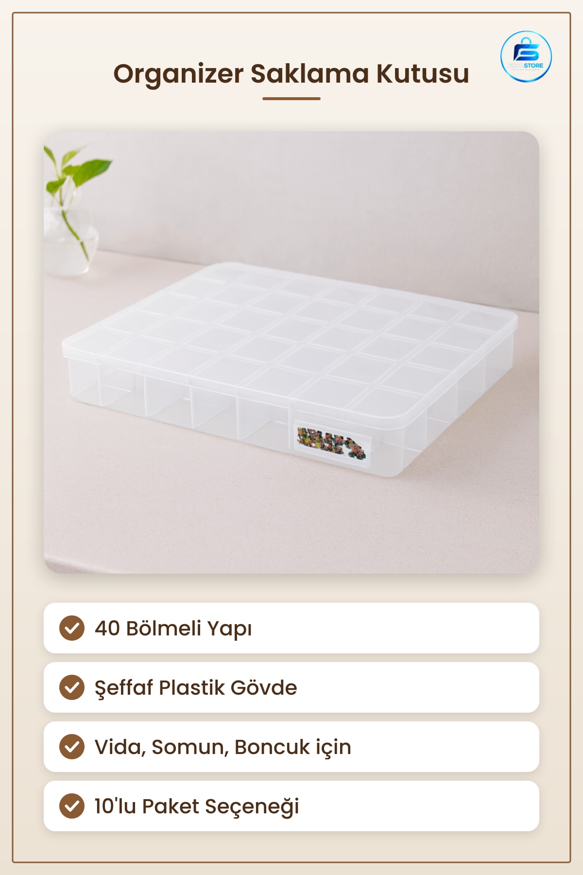 Saklama Kutusu 40 Bölmeli Şeffaf Organizer Box Vida Somun Takı Hobi Malzemesi Düzenleyici Atölye