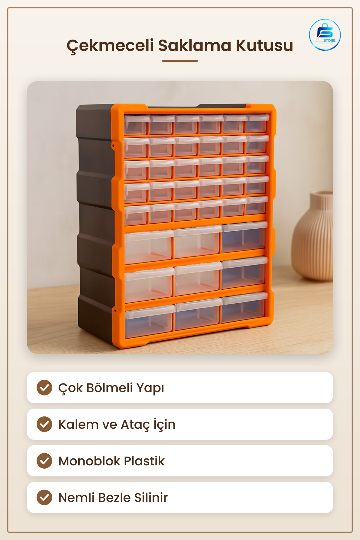 Saklama Kutusu Monoblok Çok Bölmeli Çekmece Seti Kalem Ataç Düzenleyici Ofis Atölye Hırdavat