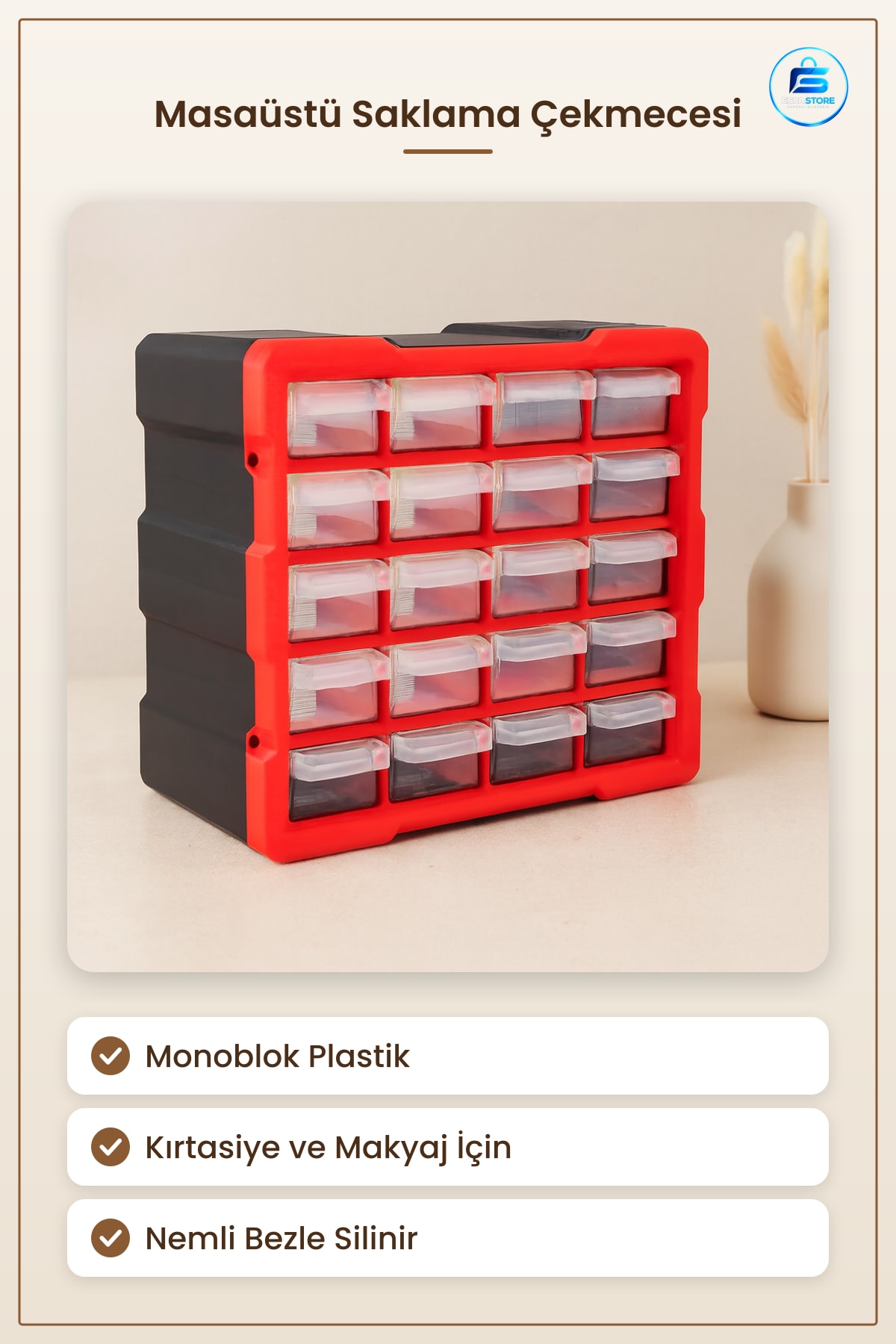 Saklama Kutusu Küçük Monoblok Plastik Çekmece Masaüstü Kırtasiye ve Makyaj Düzenleyici Ev Ofis